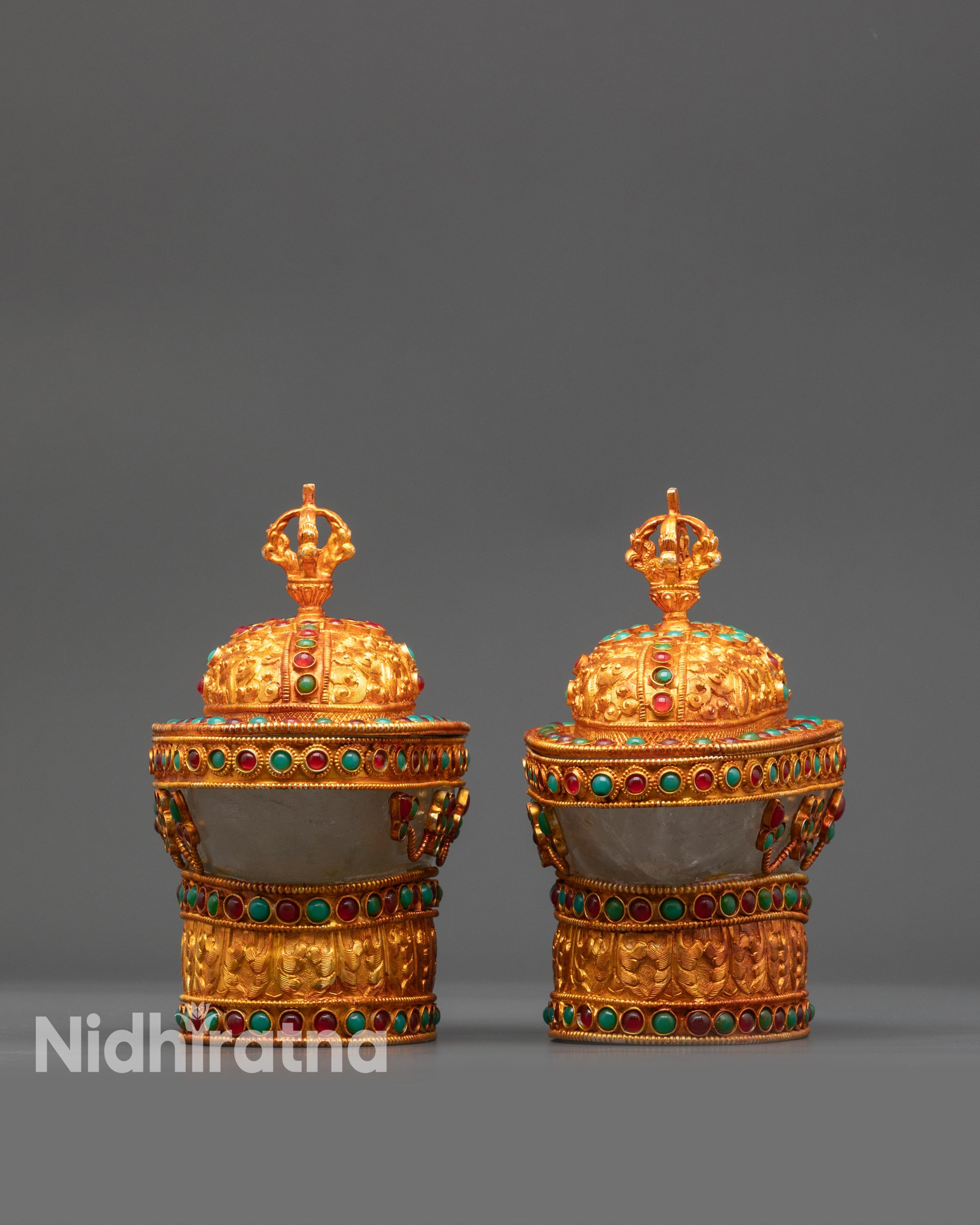 Side view sacred Crystal Kapala dual-section design for Tibetan Buddhist offerings