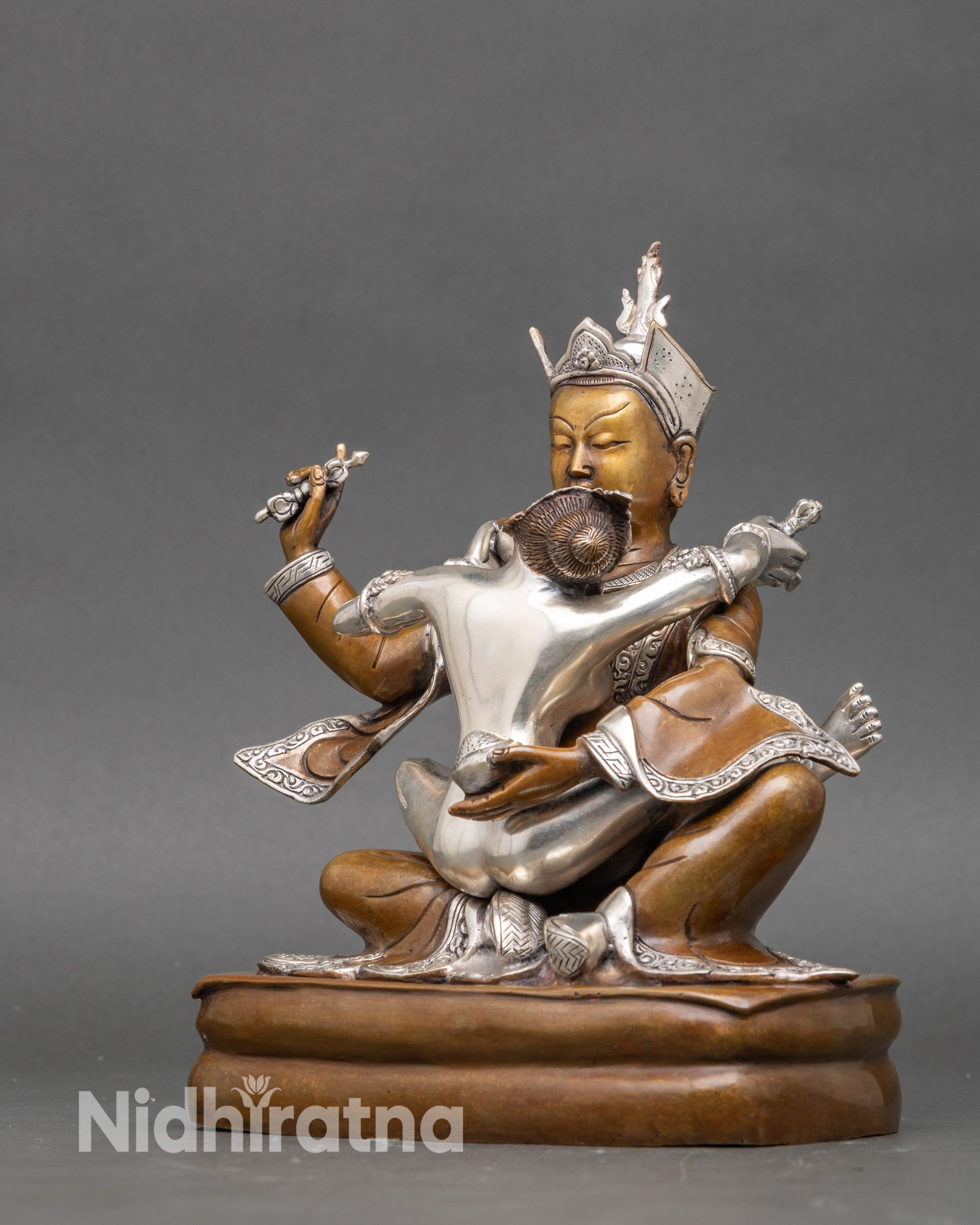Silver-plated Yab Yum statue with intricate Newari lost-wax craftsmanship