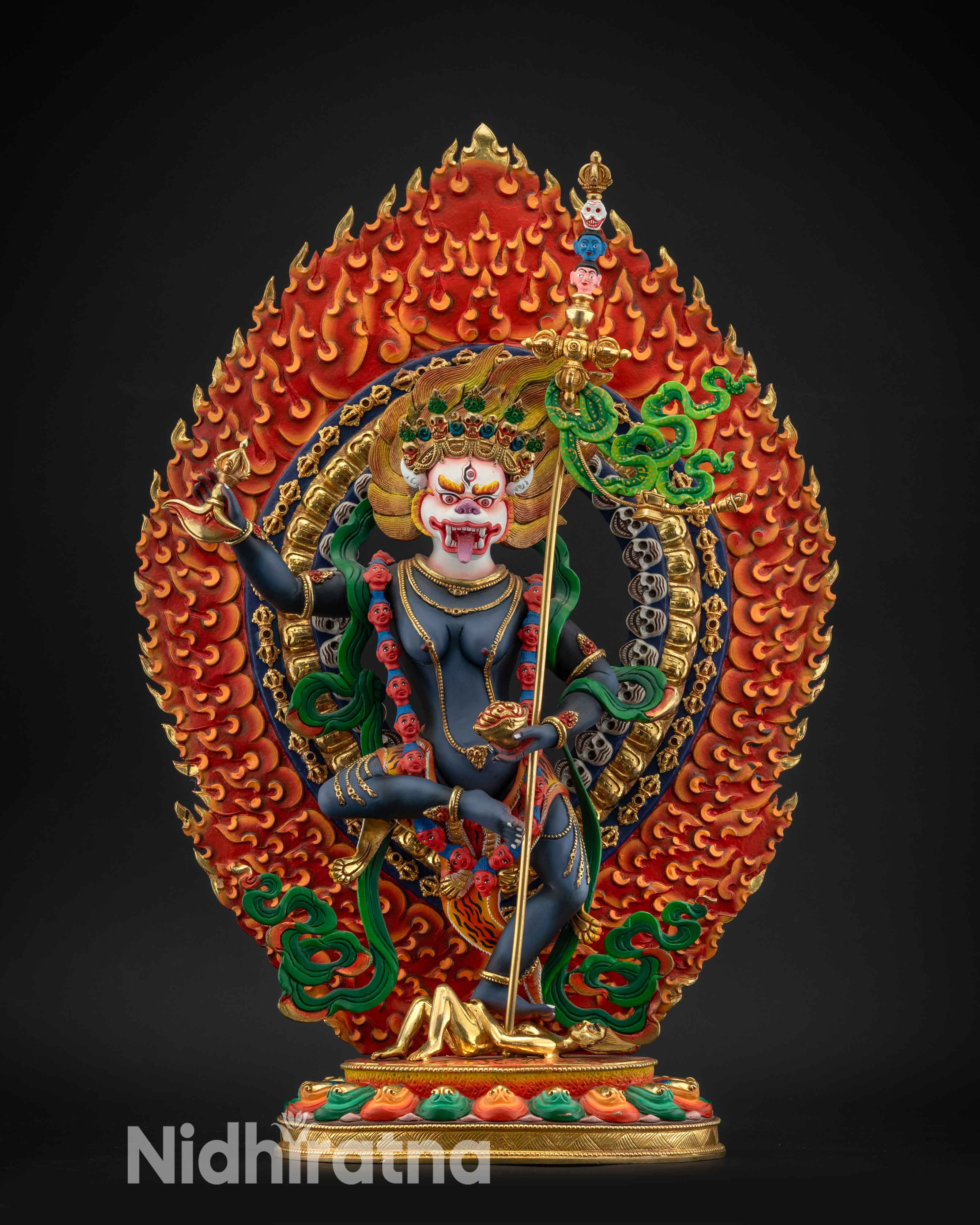 Simhamukha Statue Collection β handcrafted Lion-Faced Dakini statues in copper and gold, made by artisans in Nepal