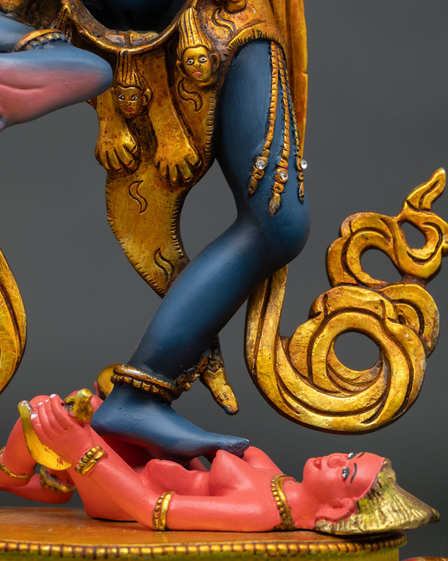 Standing Simhamukha Statue | Handpainted Copper Idol