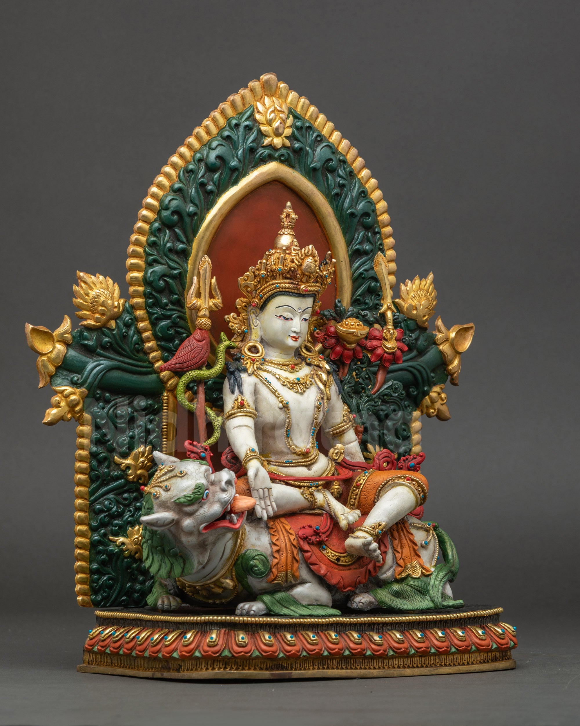 Simhanada Chenrezig Statue right side view on Snow Lion lotus seat