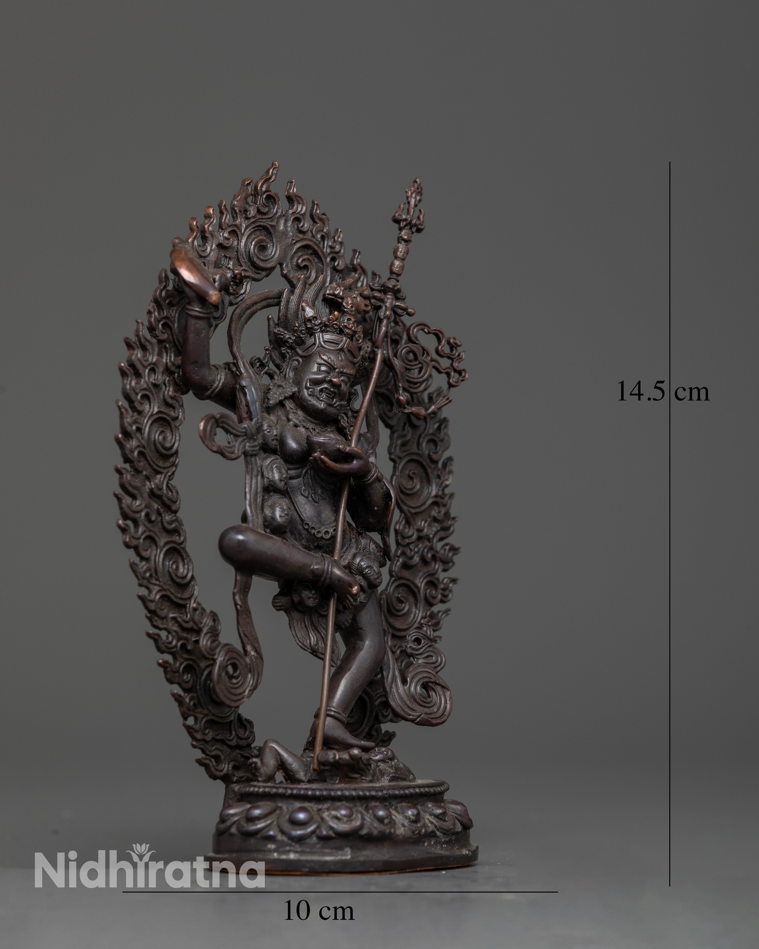 Side view of Dorje Phagmo statue capturing dynamic posture and protective energy