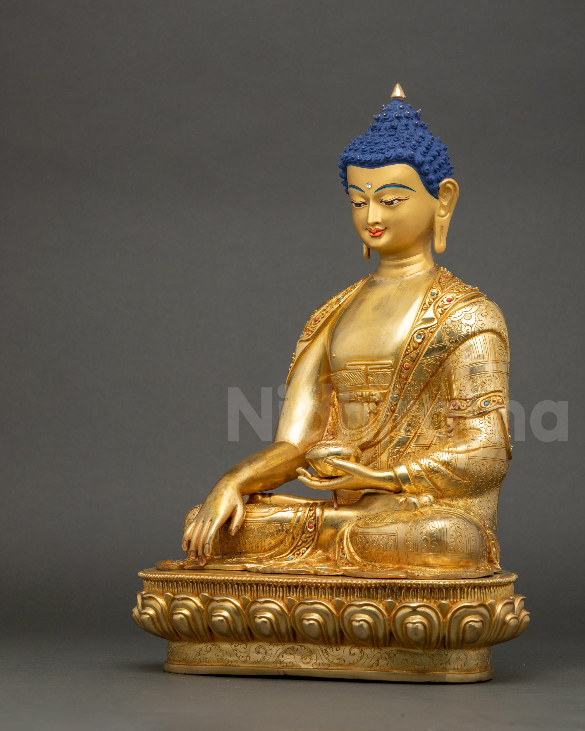 Sitting Buddha Statue copper sculpture gold-fire gilded left side