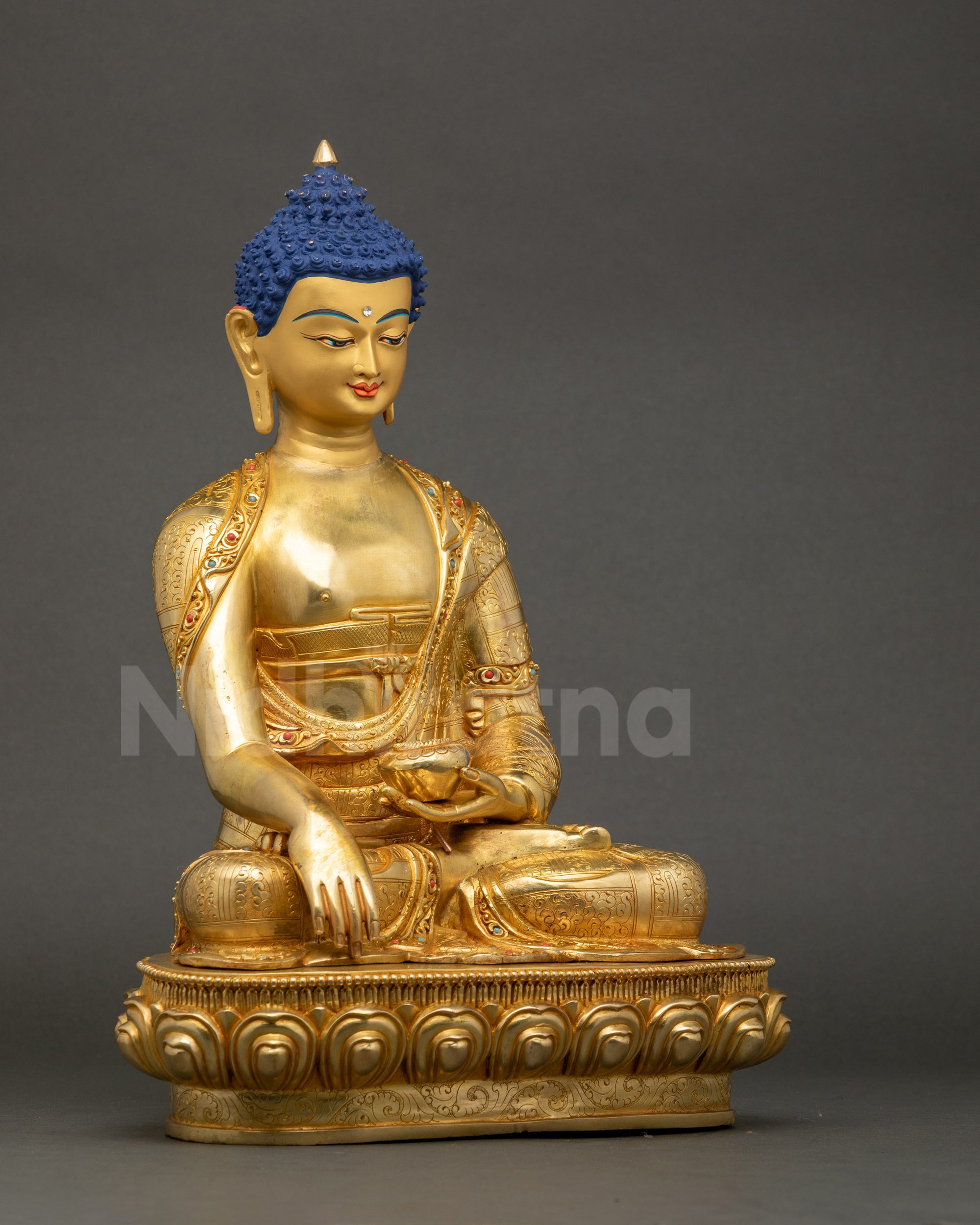 Sitting Buddha Statue copper sculpture gold-fire gilded right side