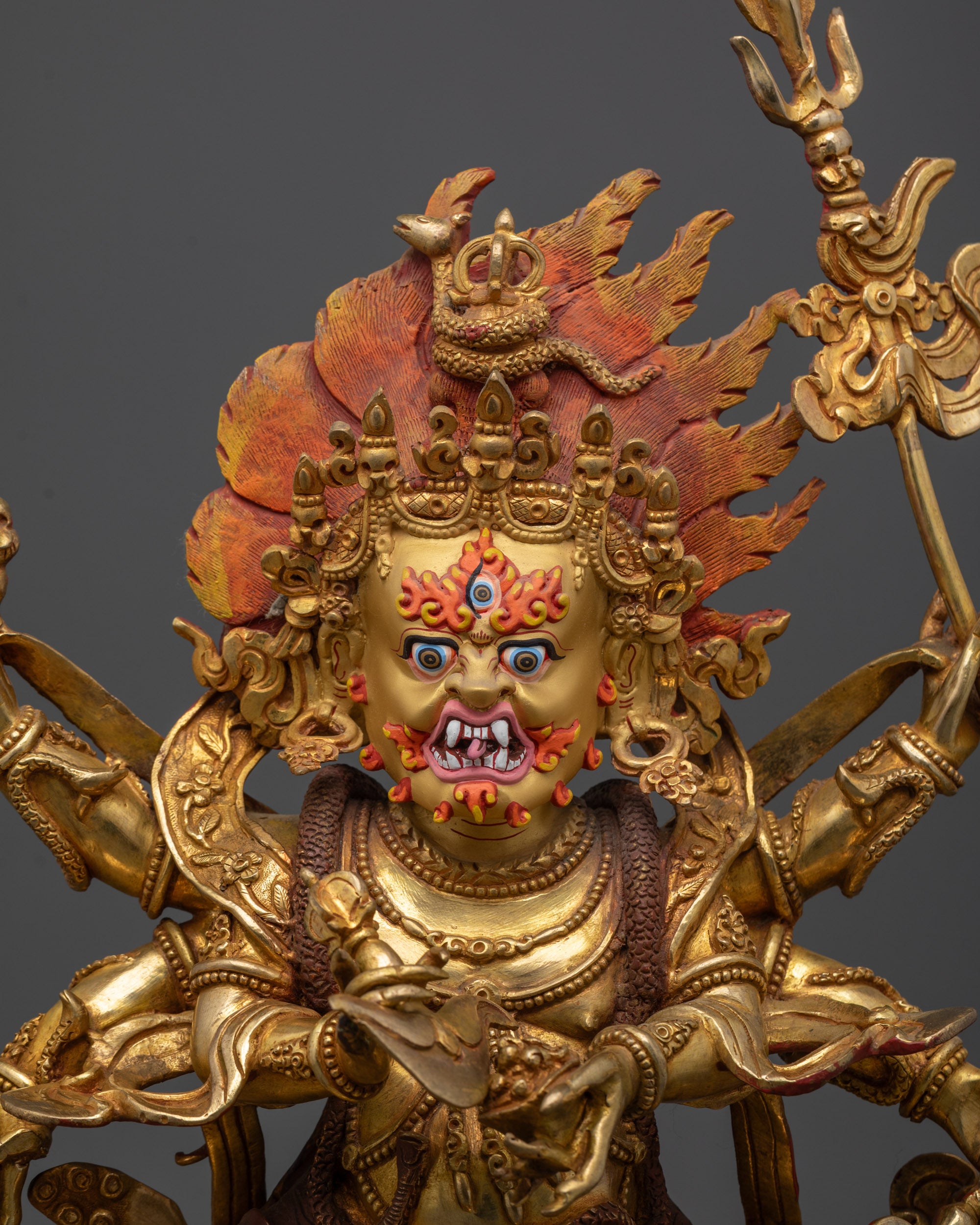 Nepalese Six-Armed Mahakala Statue | Dharma Protector Sculpture