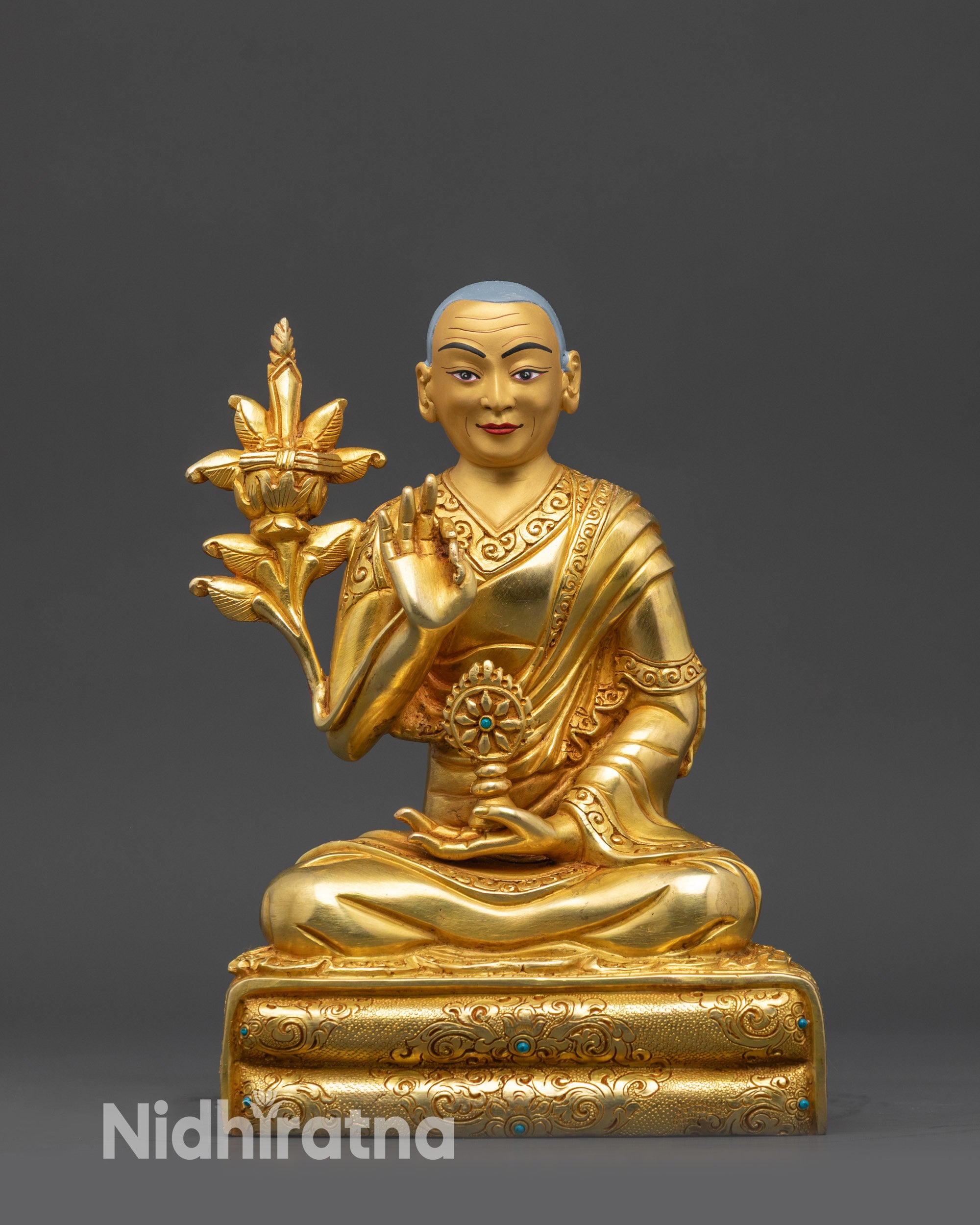 Spiritual Leader Dalai Lama Statue Gold Fire Gilded Copper Artwork Handmade by Newari Artisans Nepal