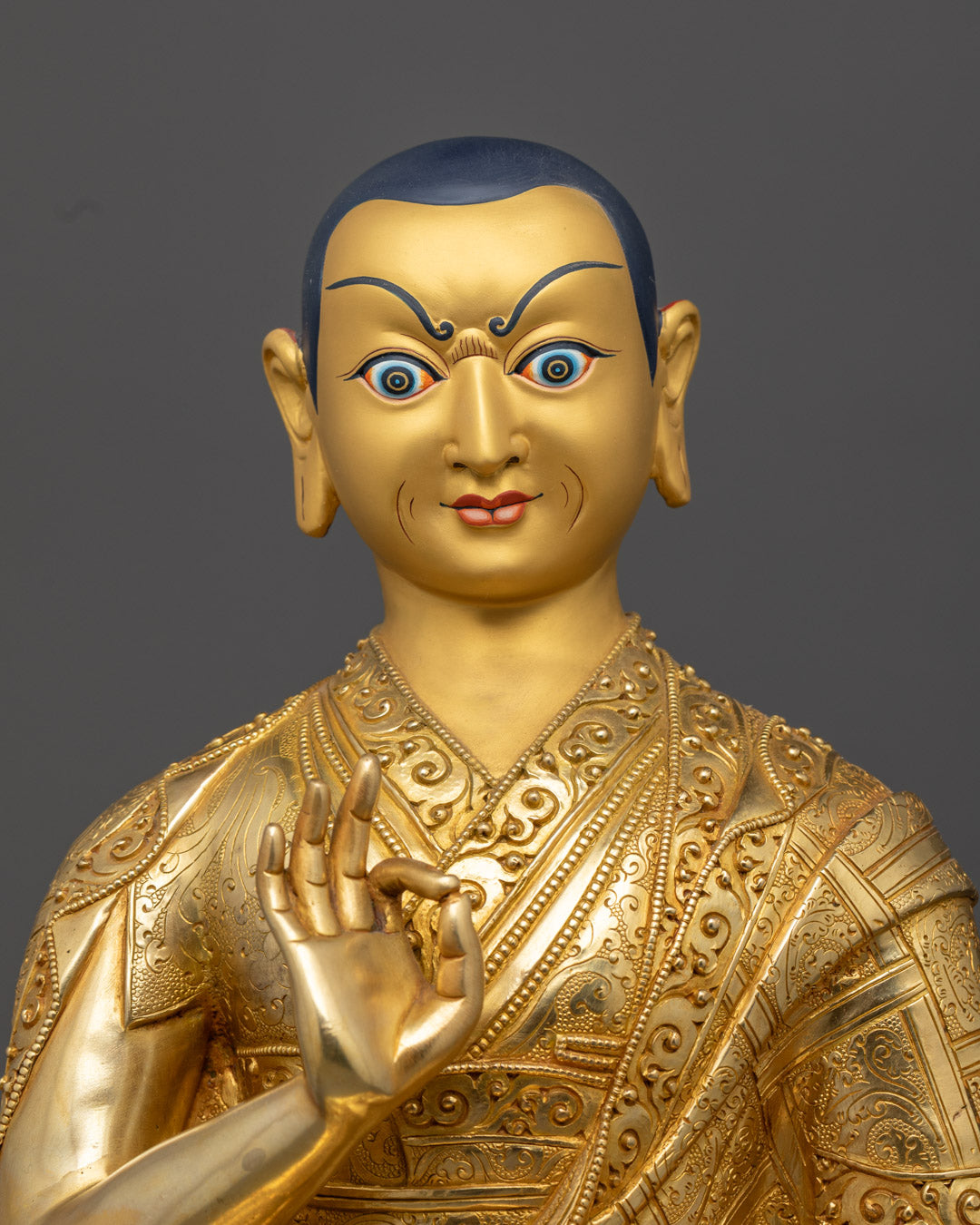 Spiritual Tsongkhapa Statue Trio – 24k Gold-Gilded Copper for Home Altars, Meditation, and Rituals