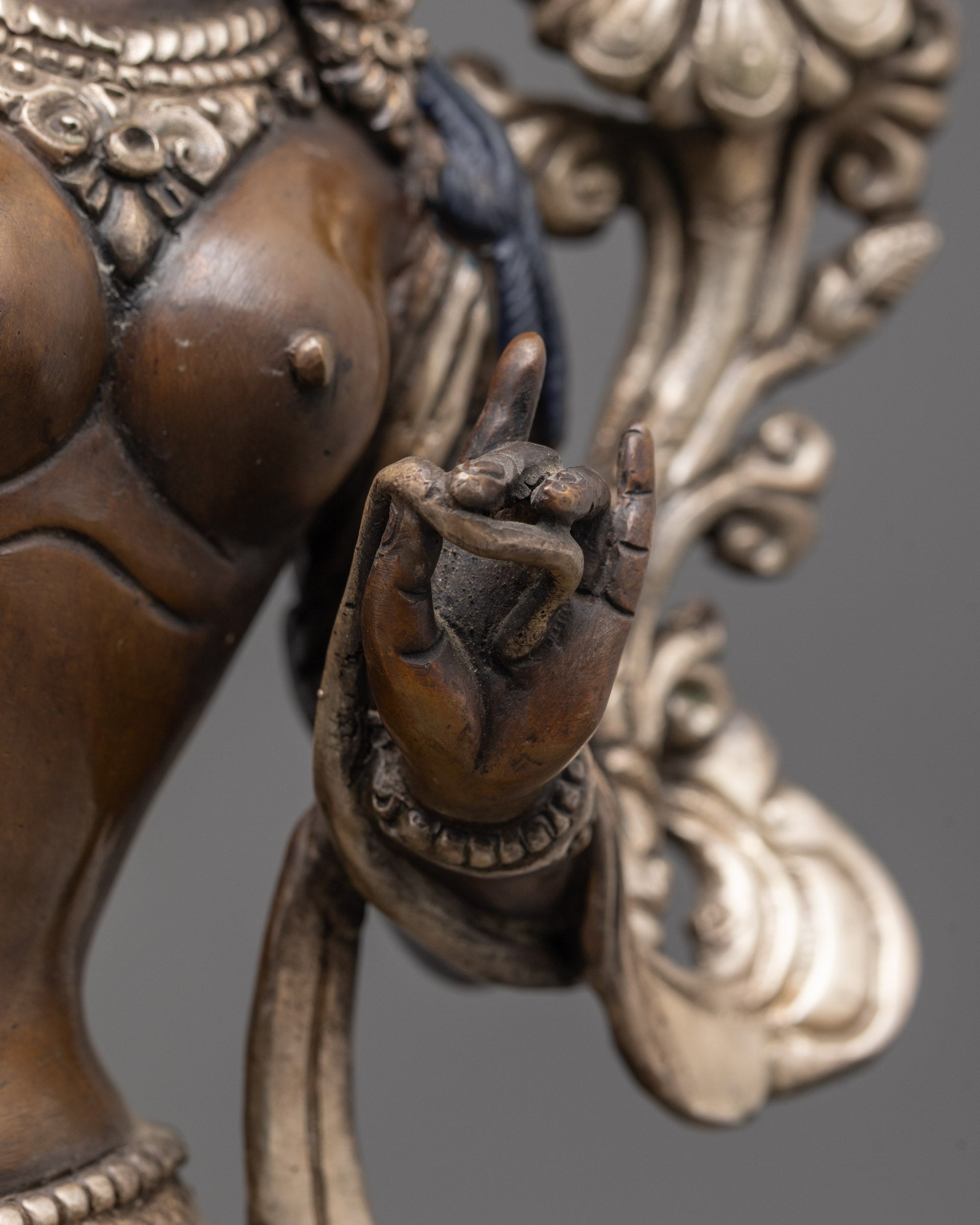 Handcrafted Standing Green Tara Statue | Oxidized Copper Goddess