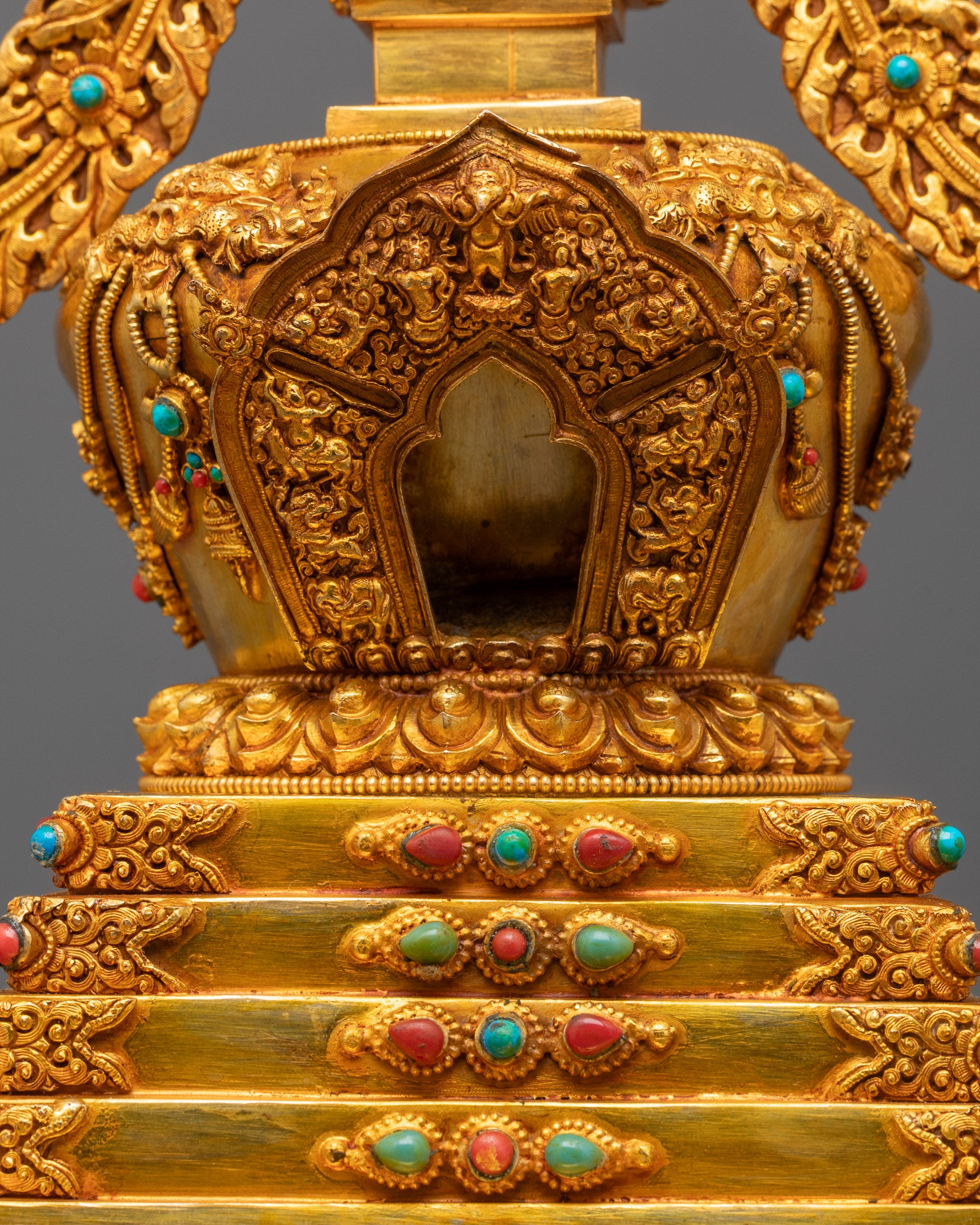 Spiritual Stupa from Nepal | Gold on Copper Art