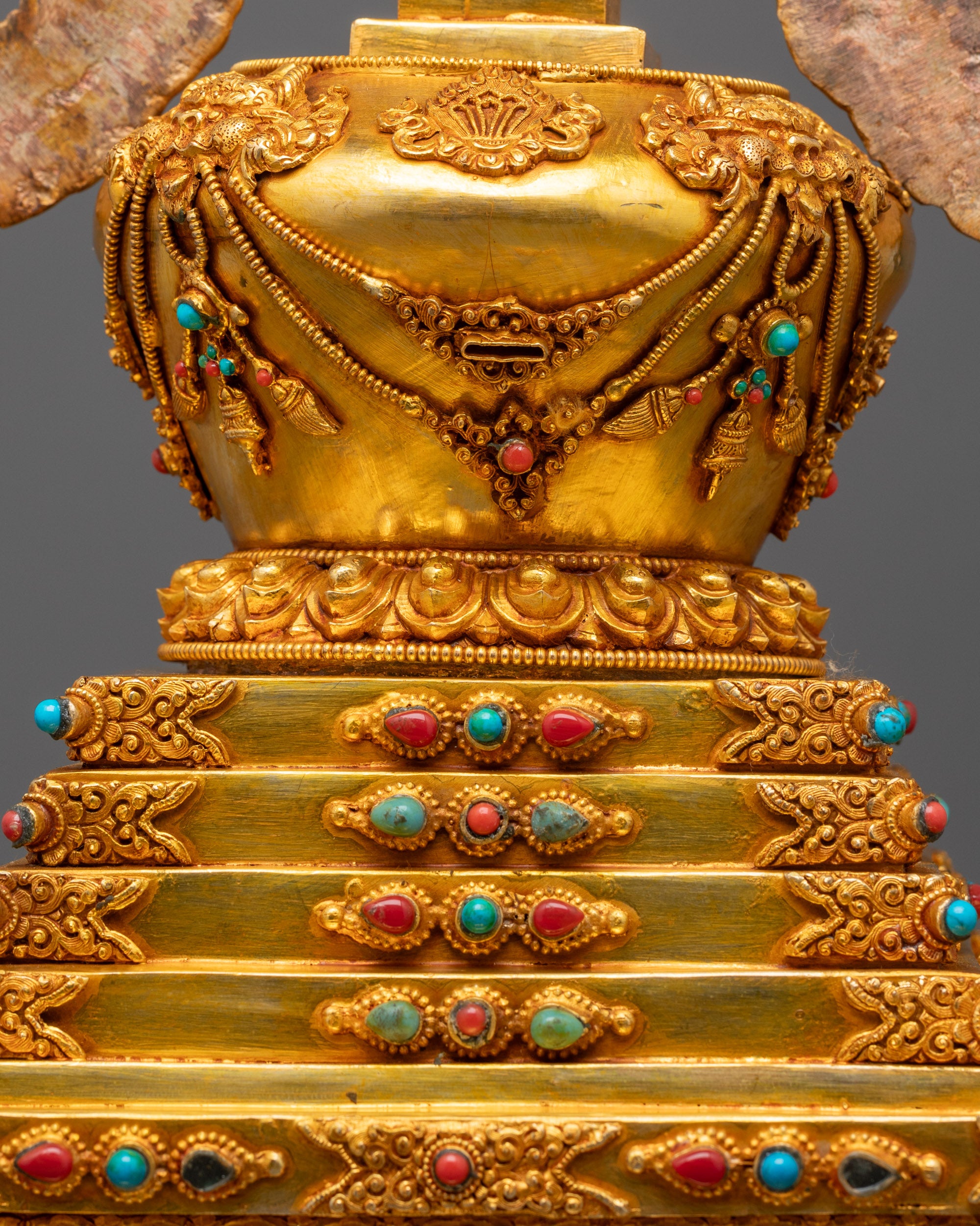 Spiritual Stupa from Nepal | Gold on Copper Art