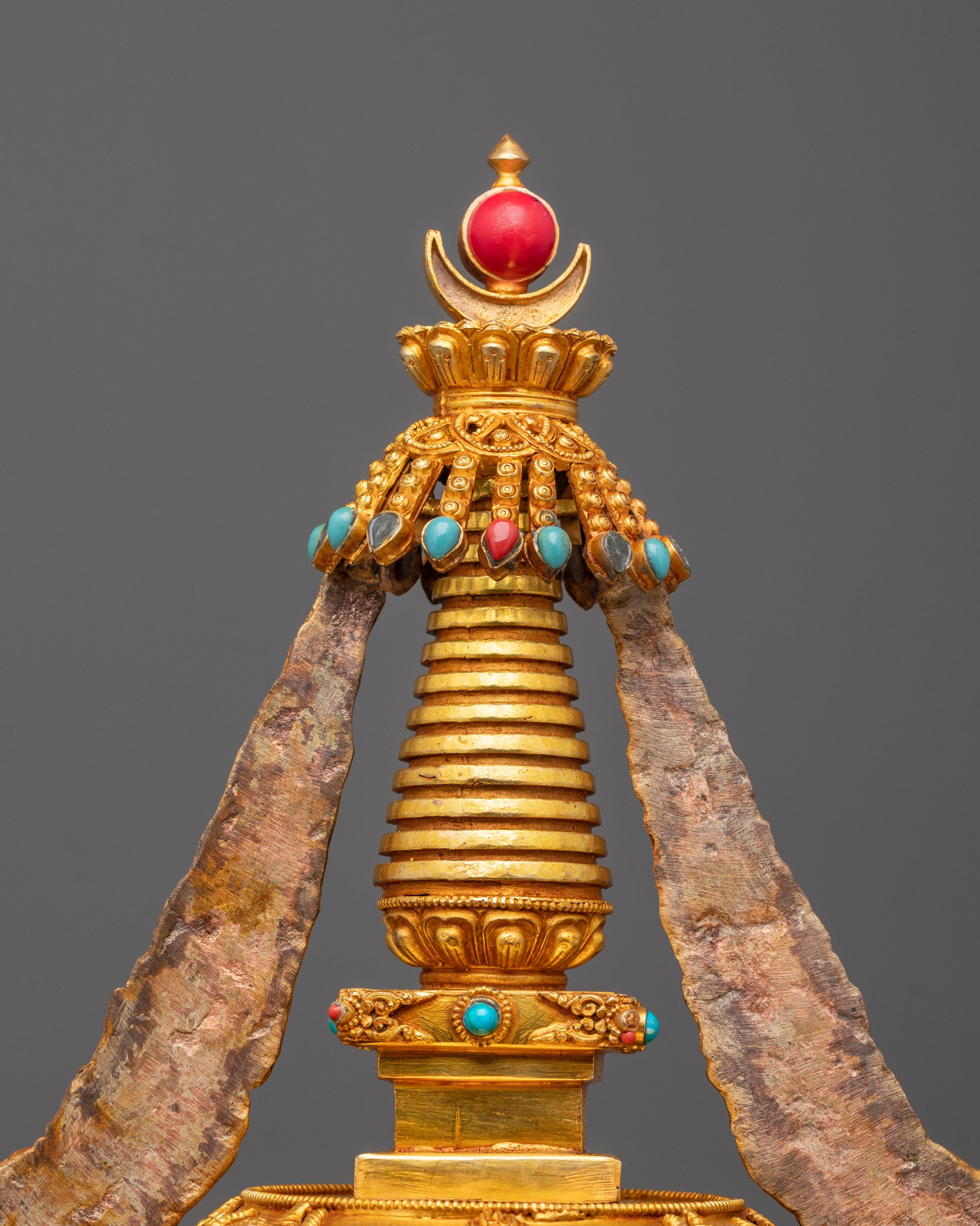 Spiritual Stupa from Nepal | Gold on Copper Art