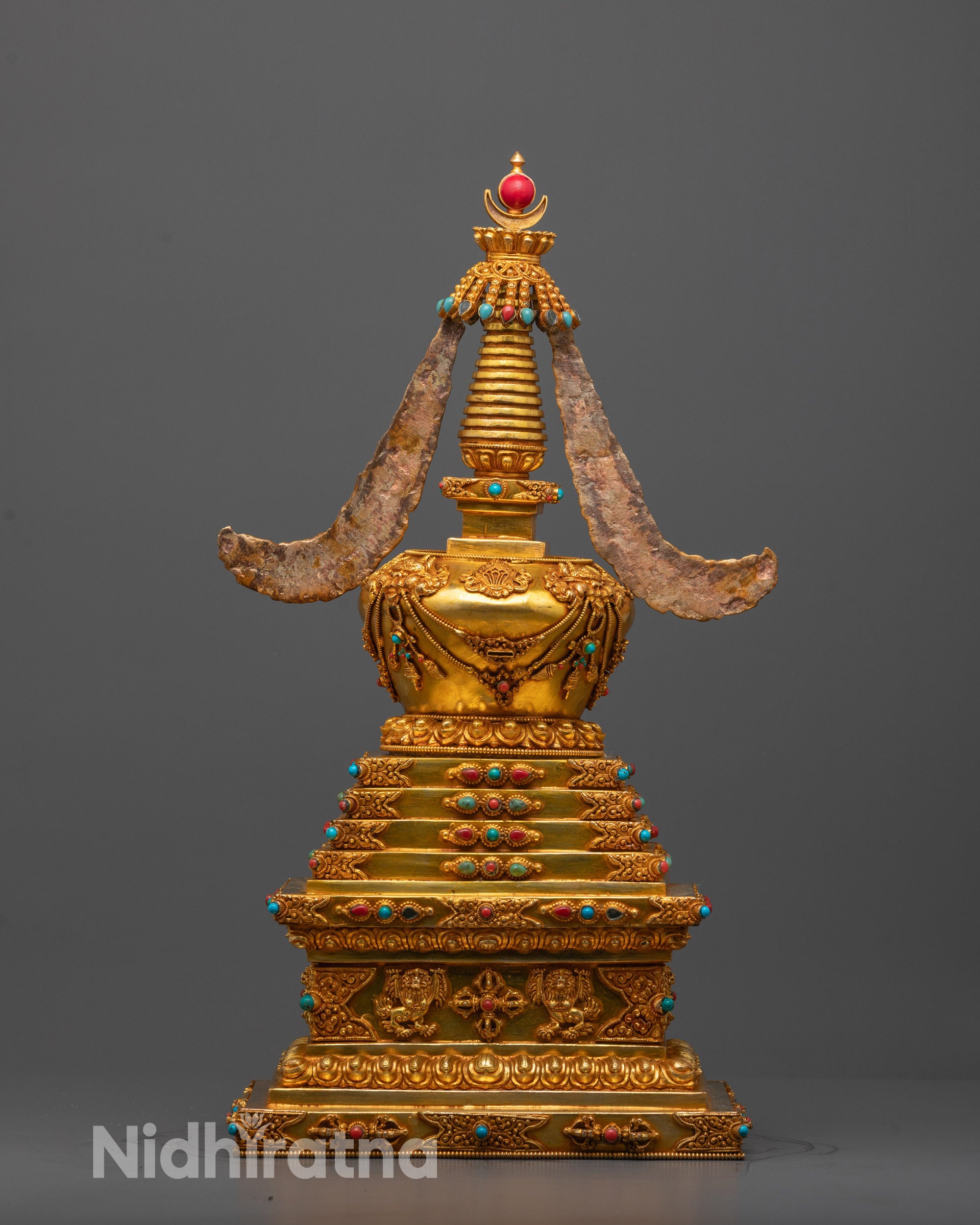 Spiritual Stupa from Nepal | Gold on Copper Art