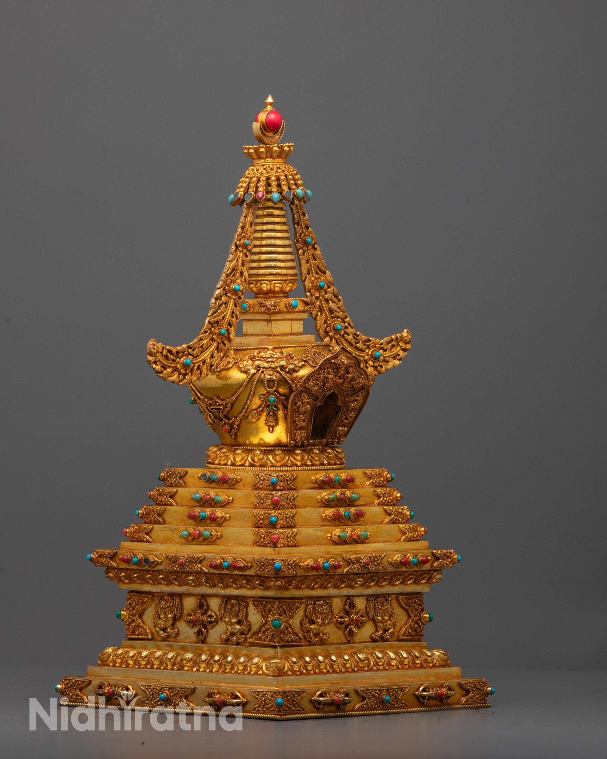 Spiritual Stupa from Nepal | Gold on Copper Art