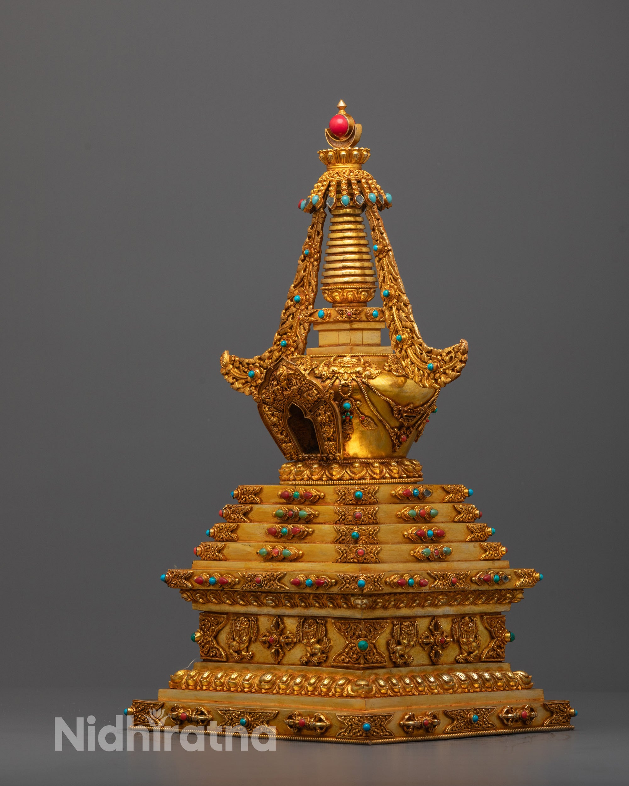 Spiritual Stupa from Nepal | Gold on Copper Art