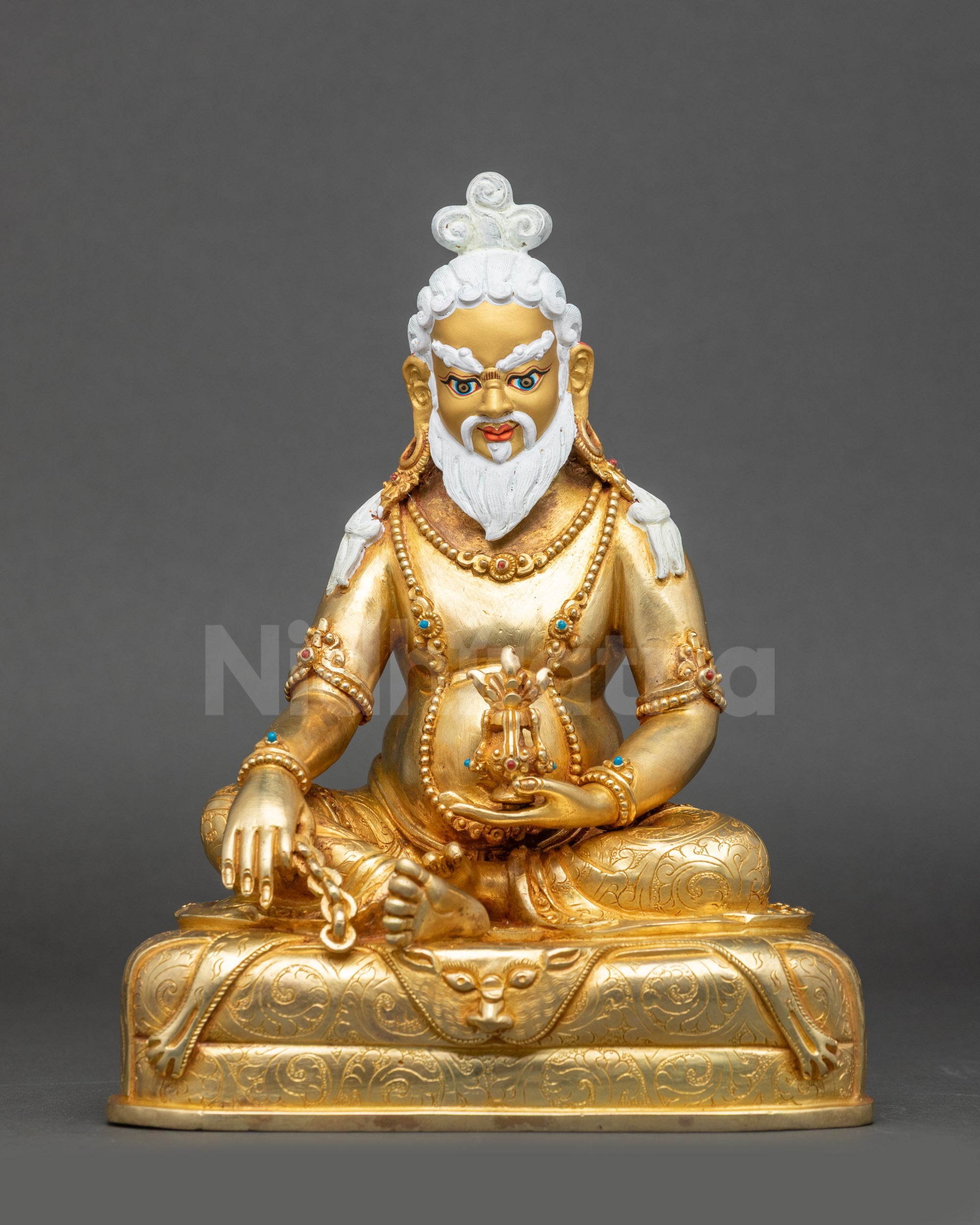 Thangtong Gyalpo statue front view gold-gilded copper Nepalese Buddhist art