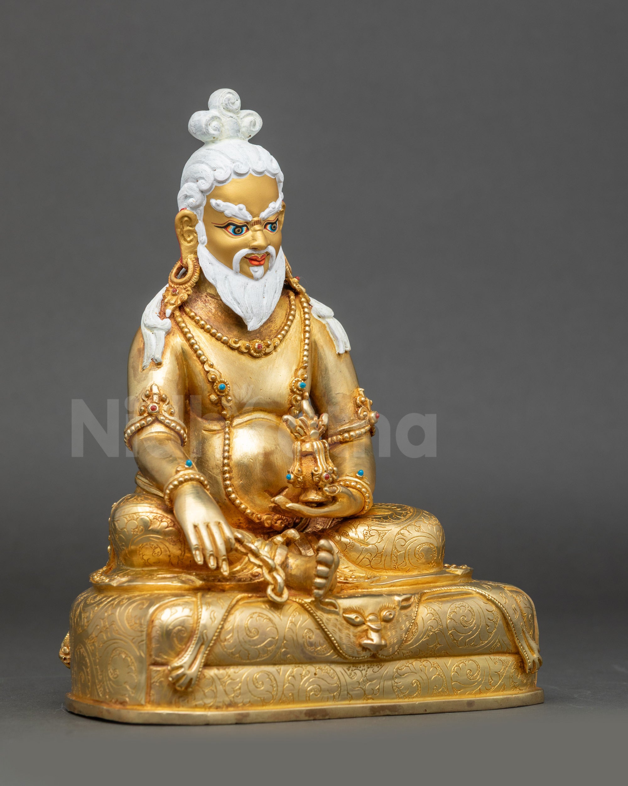 Thangtong Gyalpo statue right side view gold-fire gilded Nepalese artwork