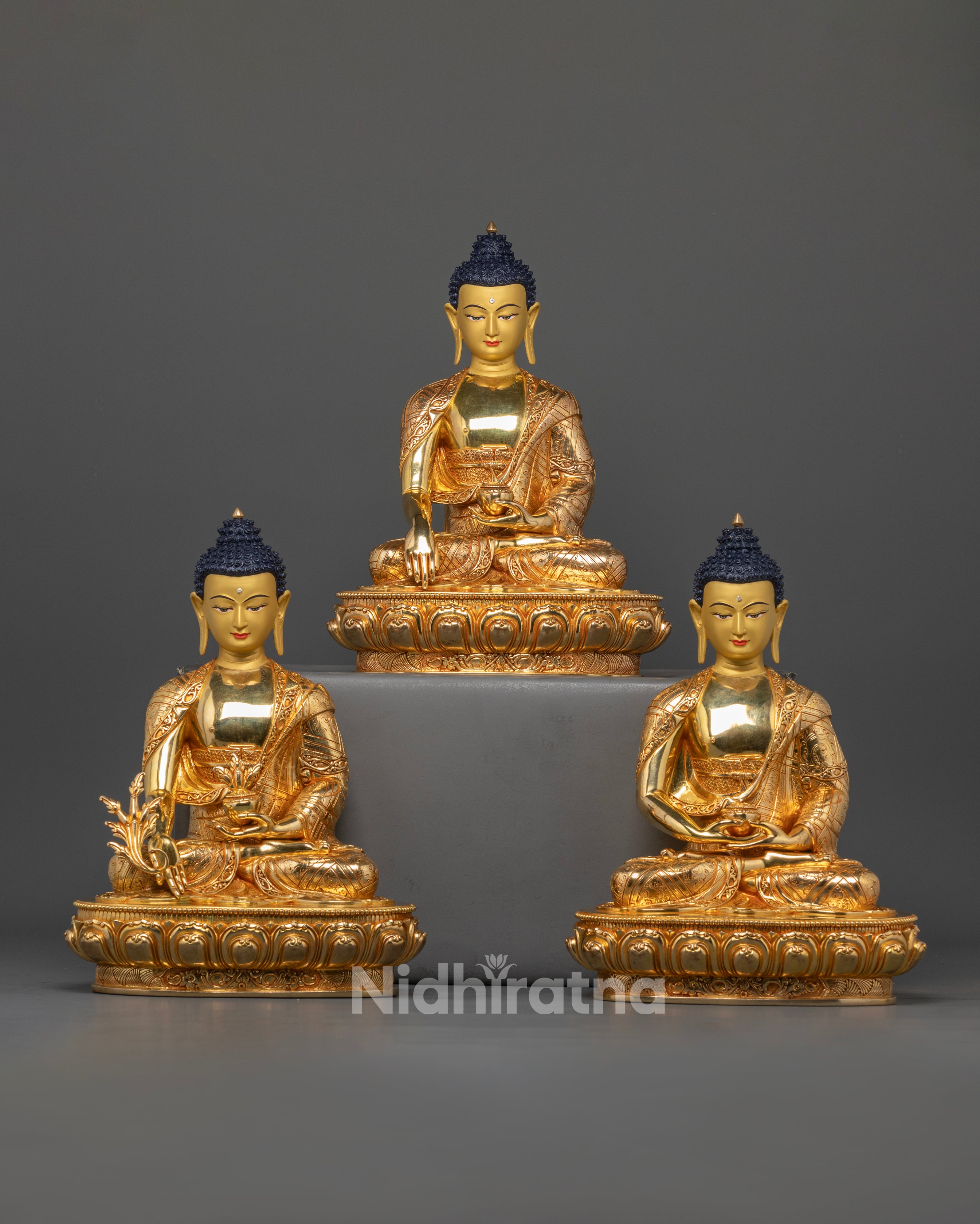 Three Buddha set statue | 24k gold Glided Statue | Pure land Statues | Meditation Statue