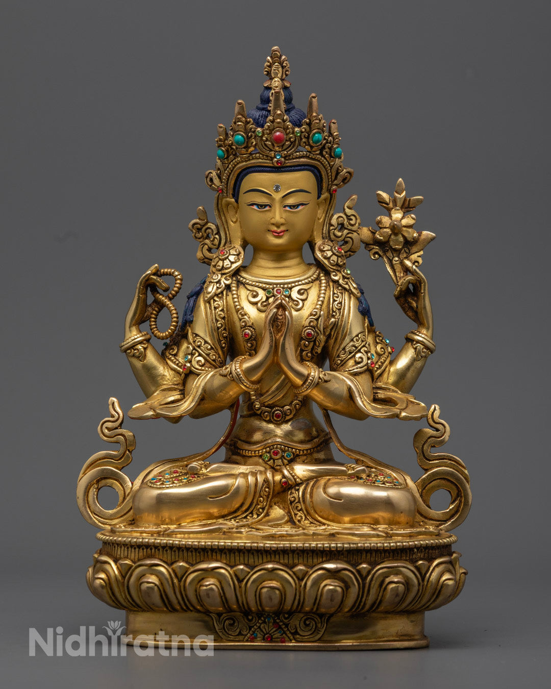 Tibetan Chenrezig Statue | Hand-Carved 24K Gold Avalokiteshvara