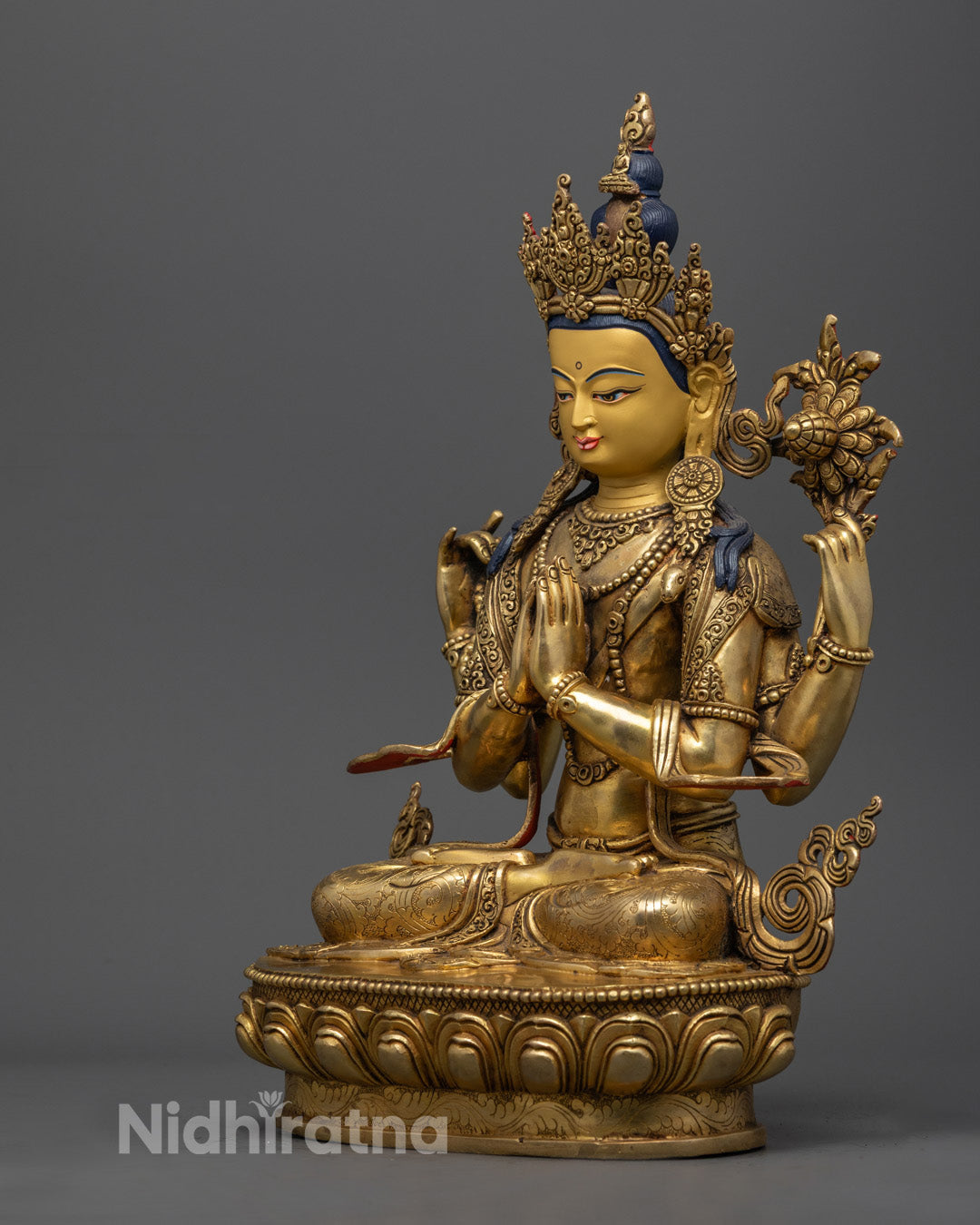 Tibetan Chenrezig statue symbolizing compassion, mercy, and spiritual blessings, perfect for home decor and meditation