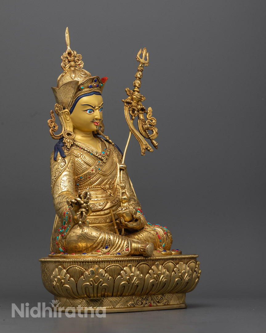 Tibetan Guru Rinpoche Statue – Beautifully Crafted with Semi-Precious Stones