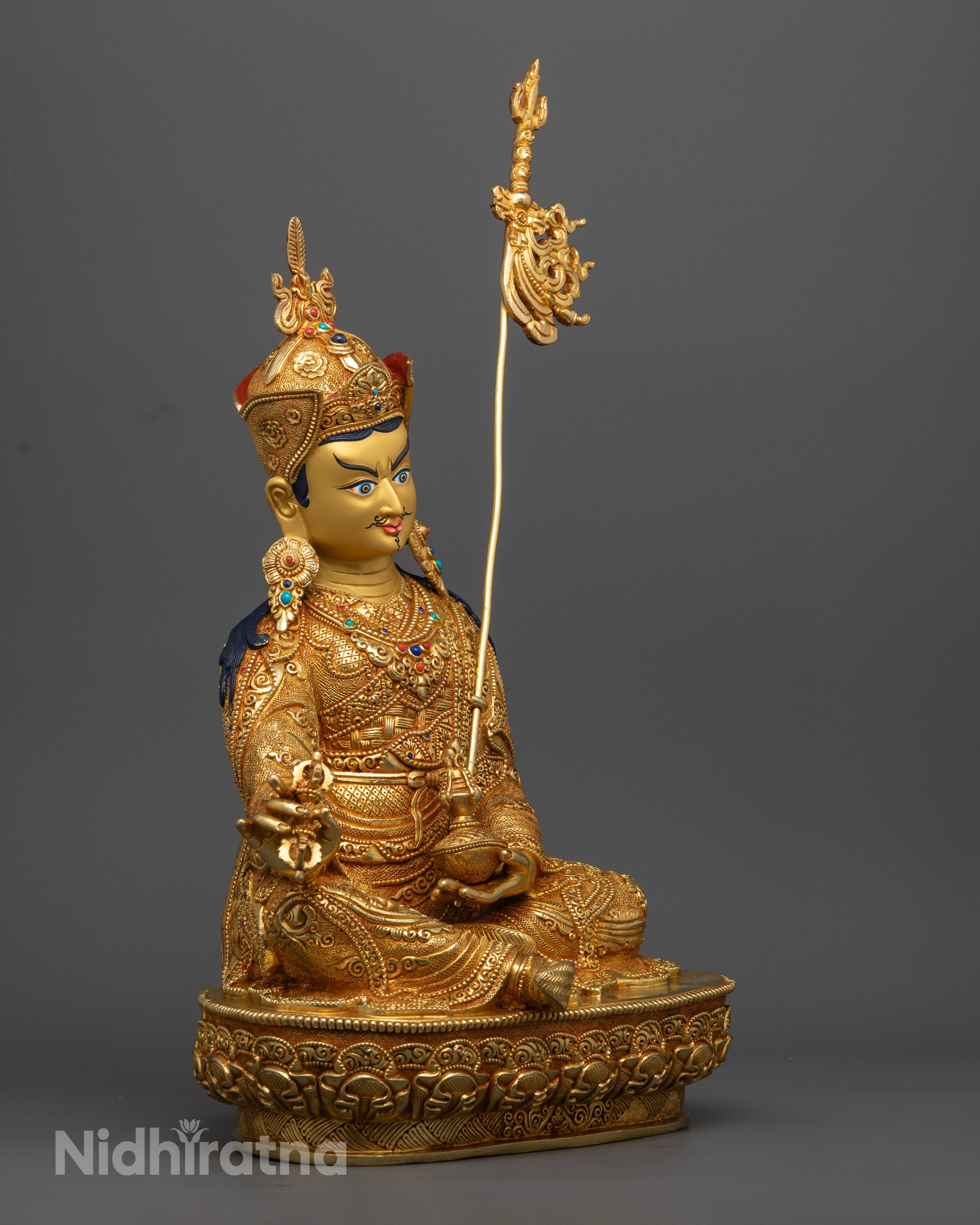 Tibetan Guru Rinpoche Statue | Hand-Carved in Nepal with Gold Gilding