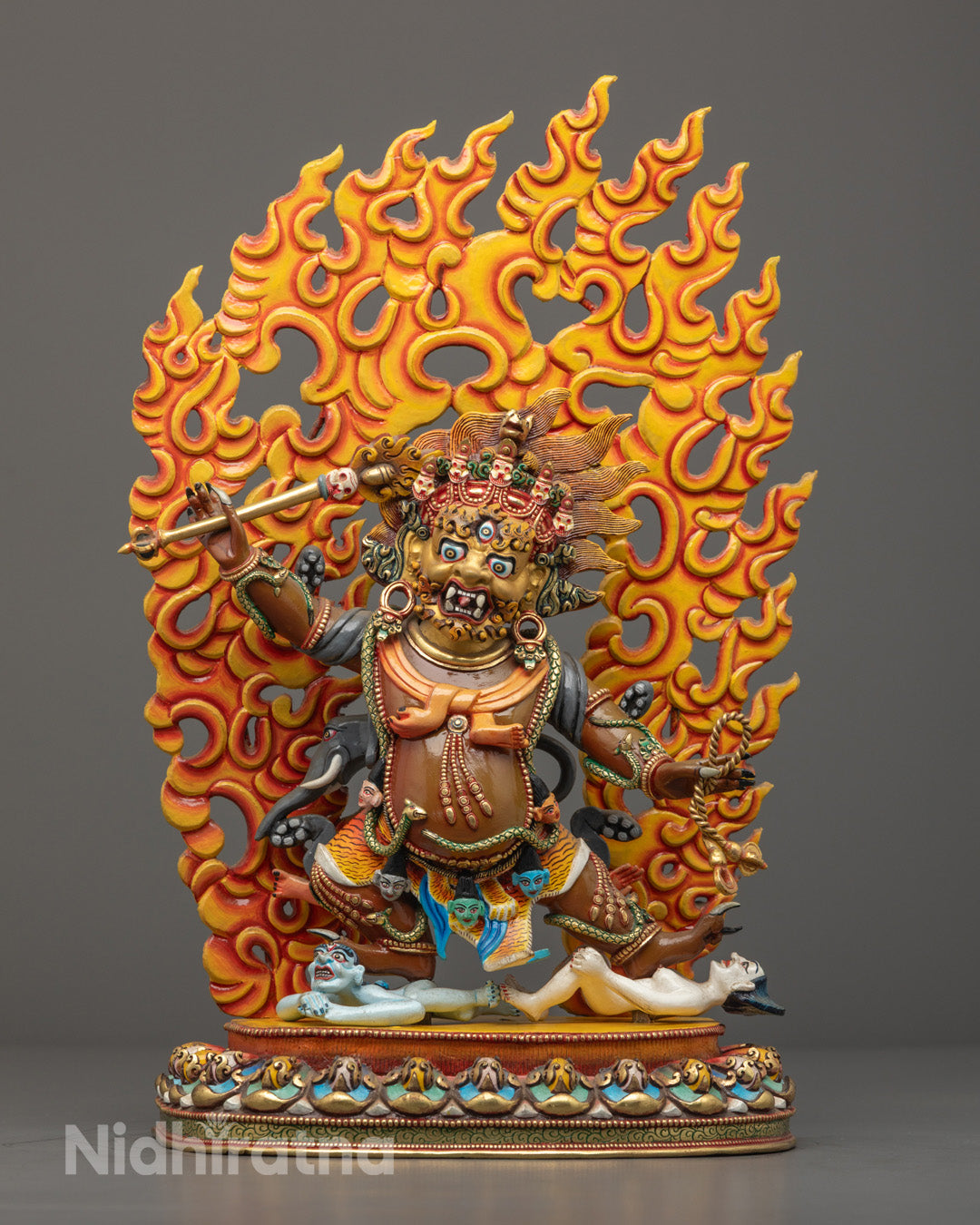 Tibetan Hayagriva Statue gold-gilded face with third eye and five-jeweled crown
