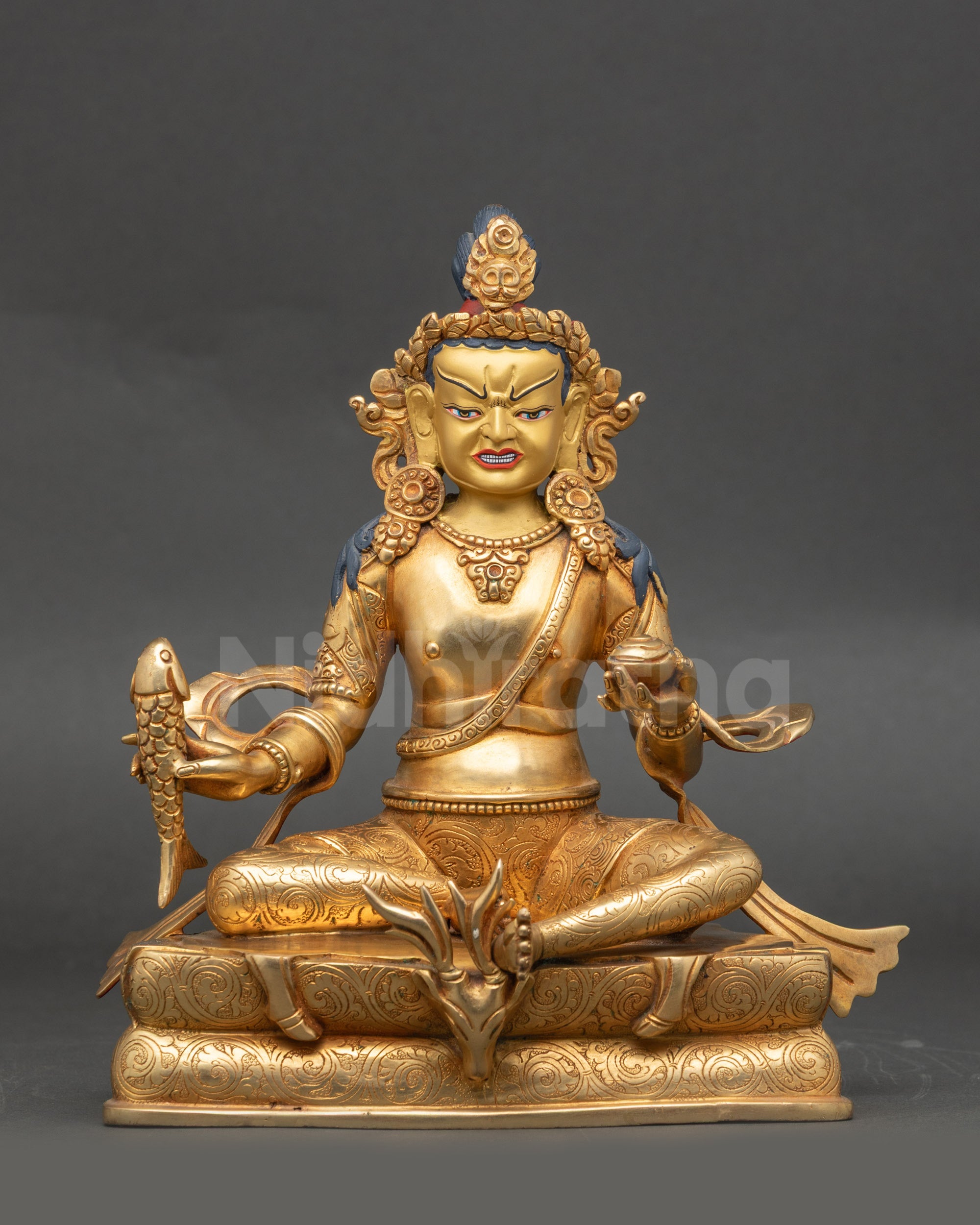 Tilopa statue front view, 24k gold-gilded copper, Himalayan Mahasiddha sculp