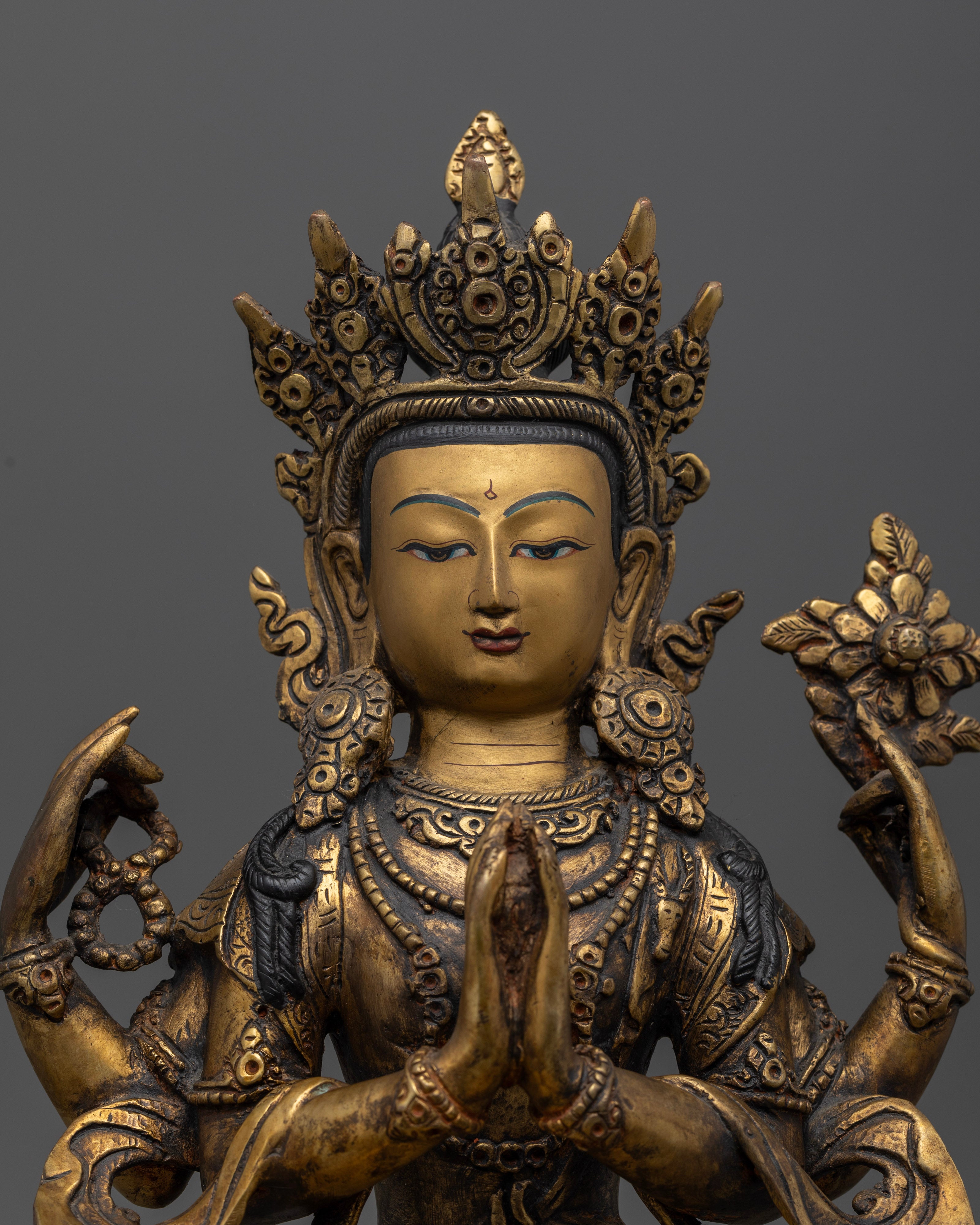 Antique Chenrezig Sculpture: Icon of Infinite Compassion and Wisdom