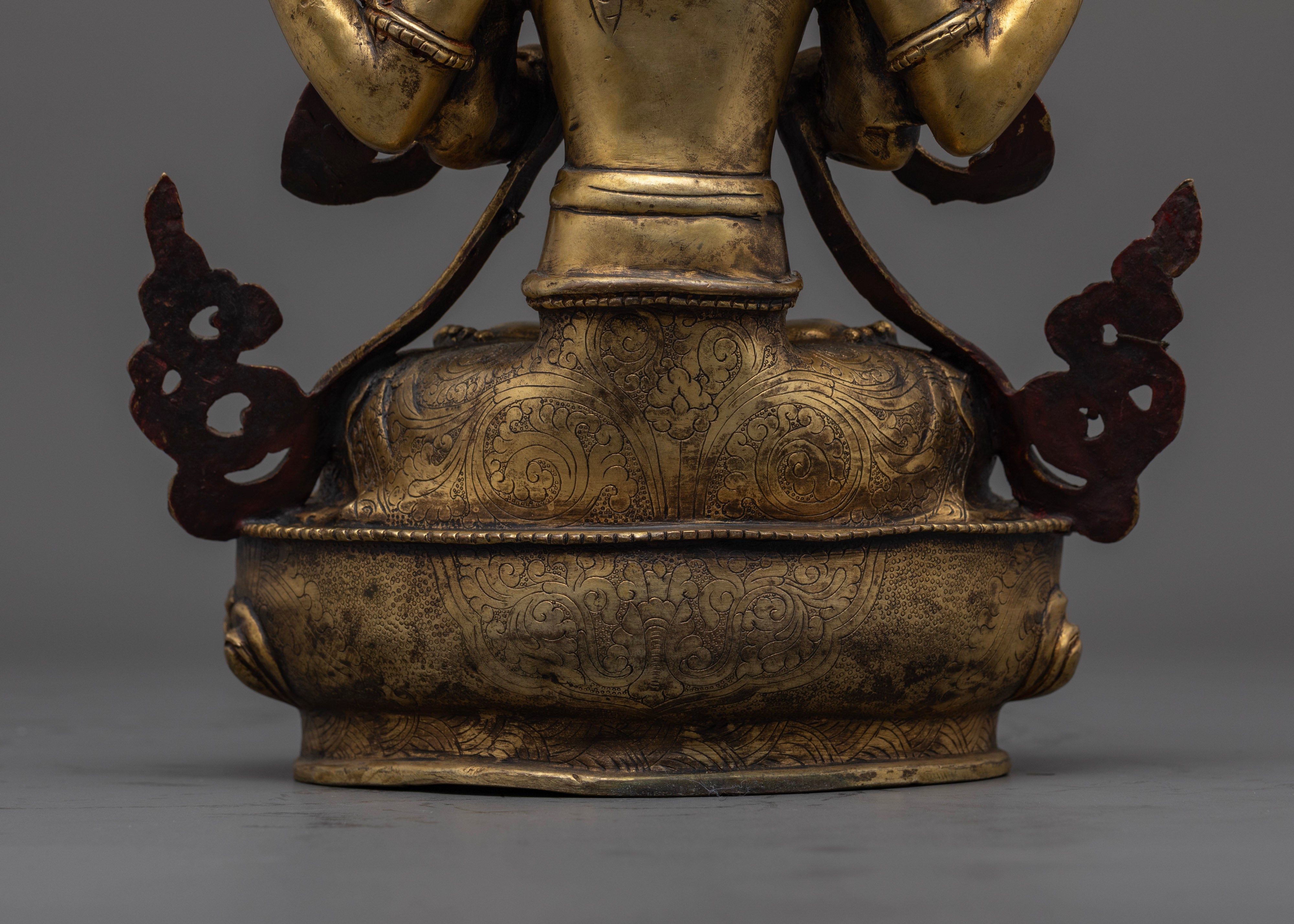 Antique Chenrezig Sculpture: Icon of Infinite Compassion and Wisdom