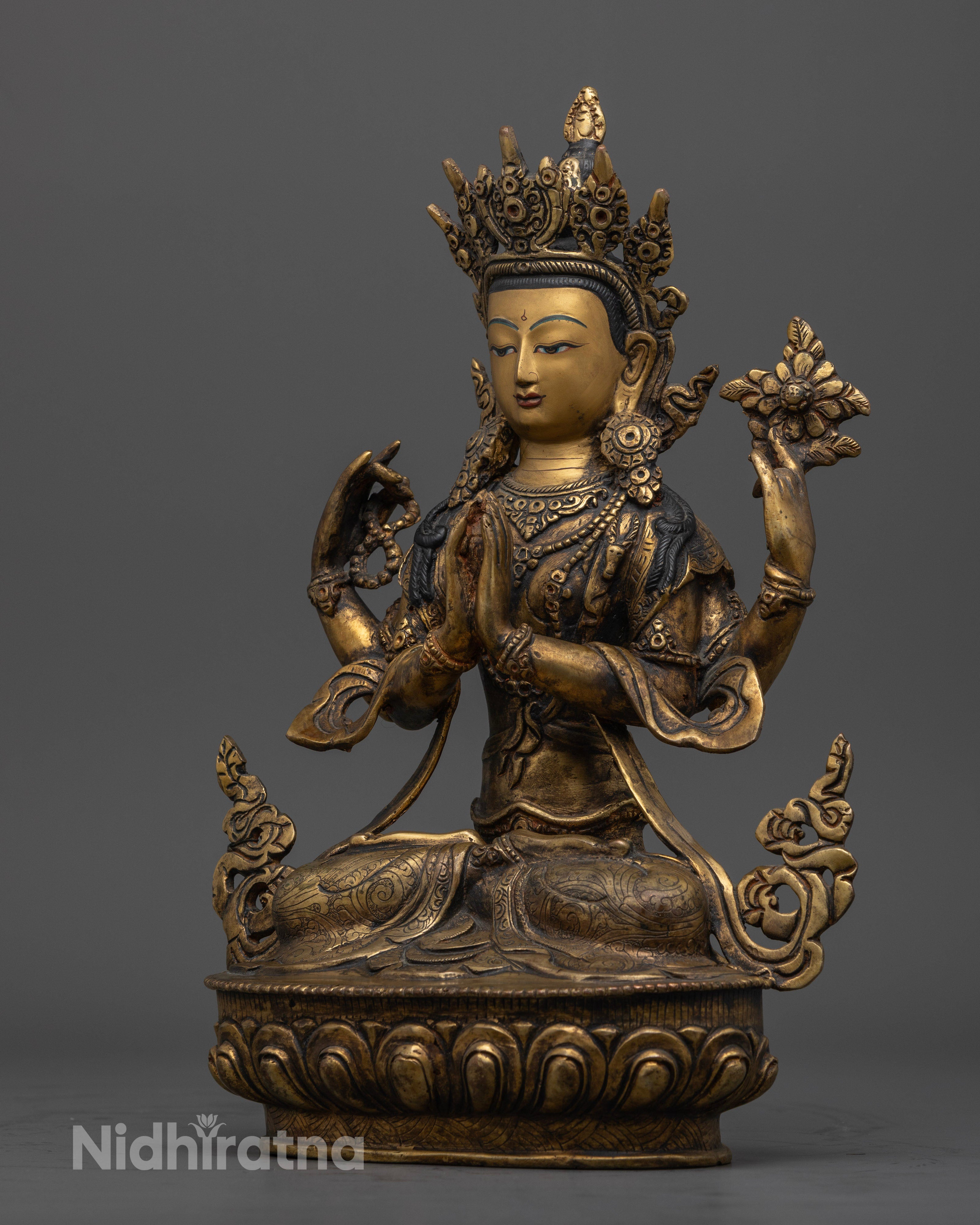 Antique Chenrezig Sculpture: Icon of Infinite Compassion and Wisdom
