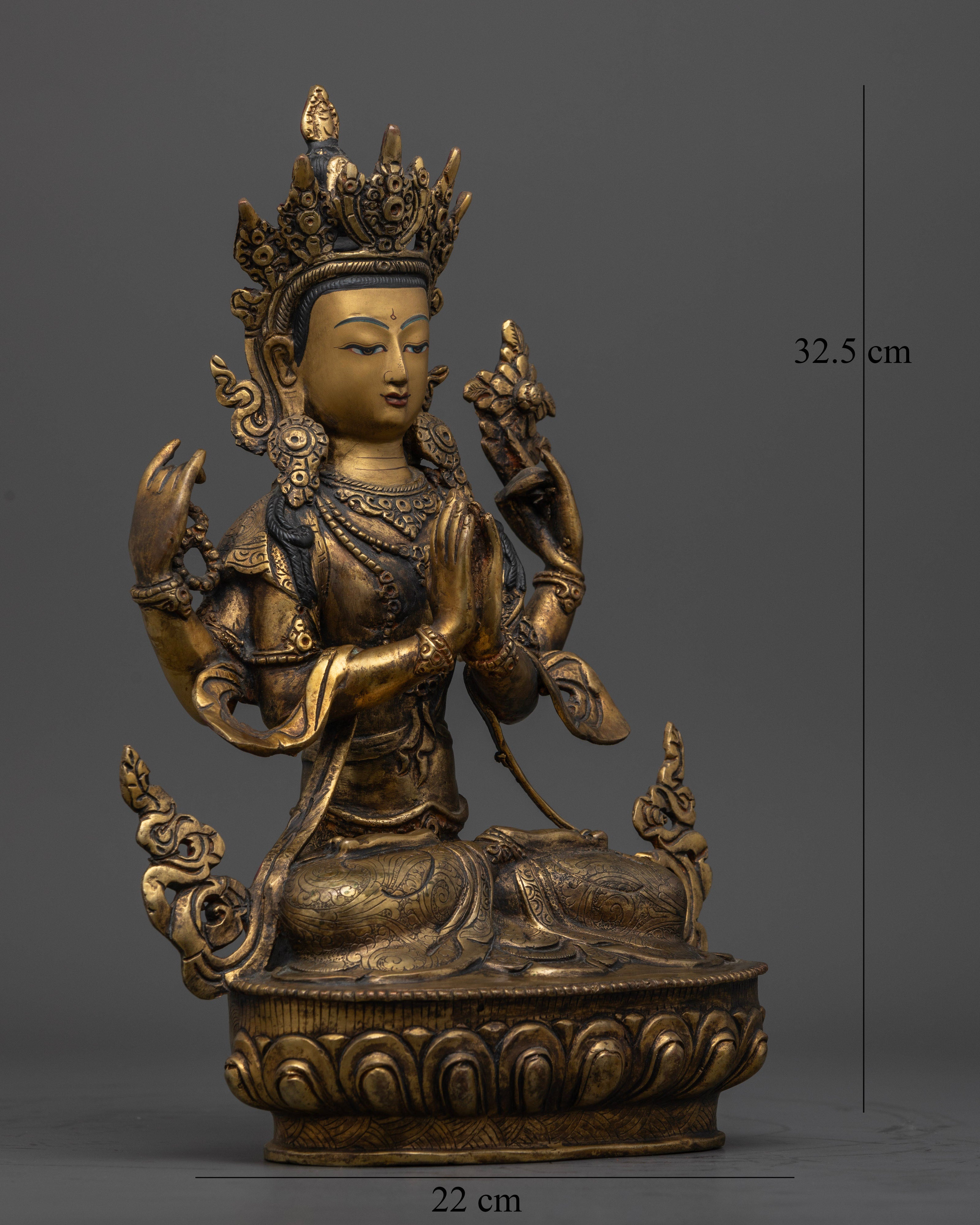 Antique Chenrezig Sculpture: Icon of Infinite Compassion and Wisdom
