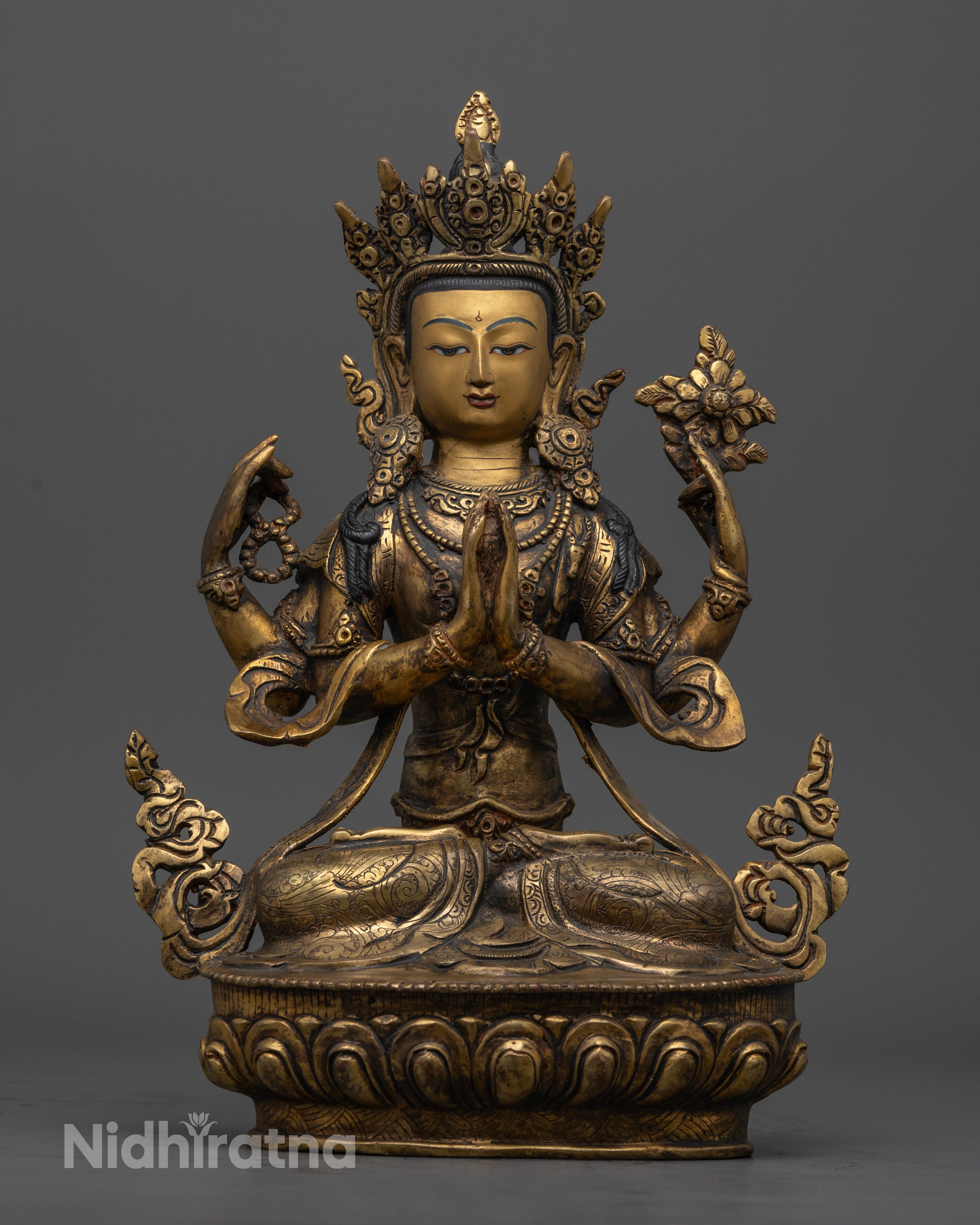 Antique Chenrezig Sculpture: Icon of Infinite Compassion and Wisdom