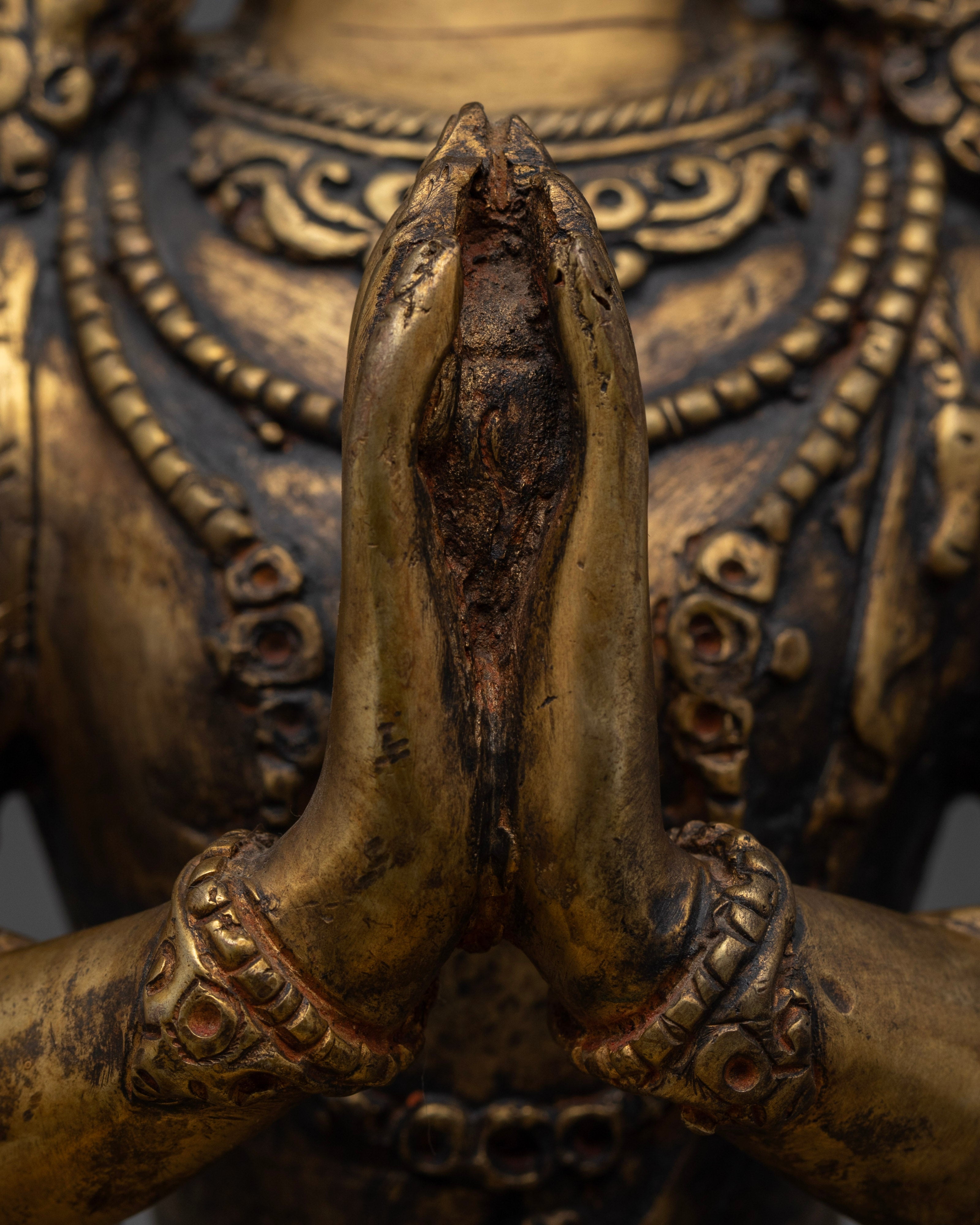 Antique Chenrezig Sculpture: Icon of Infinite Compassion and Wisdom