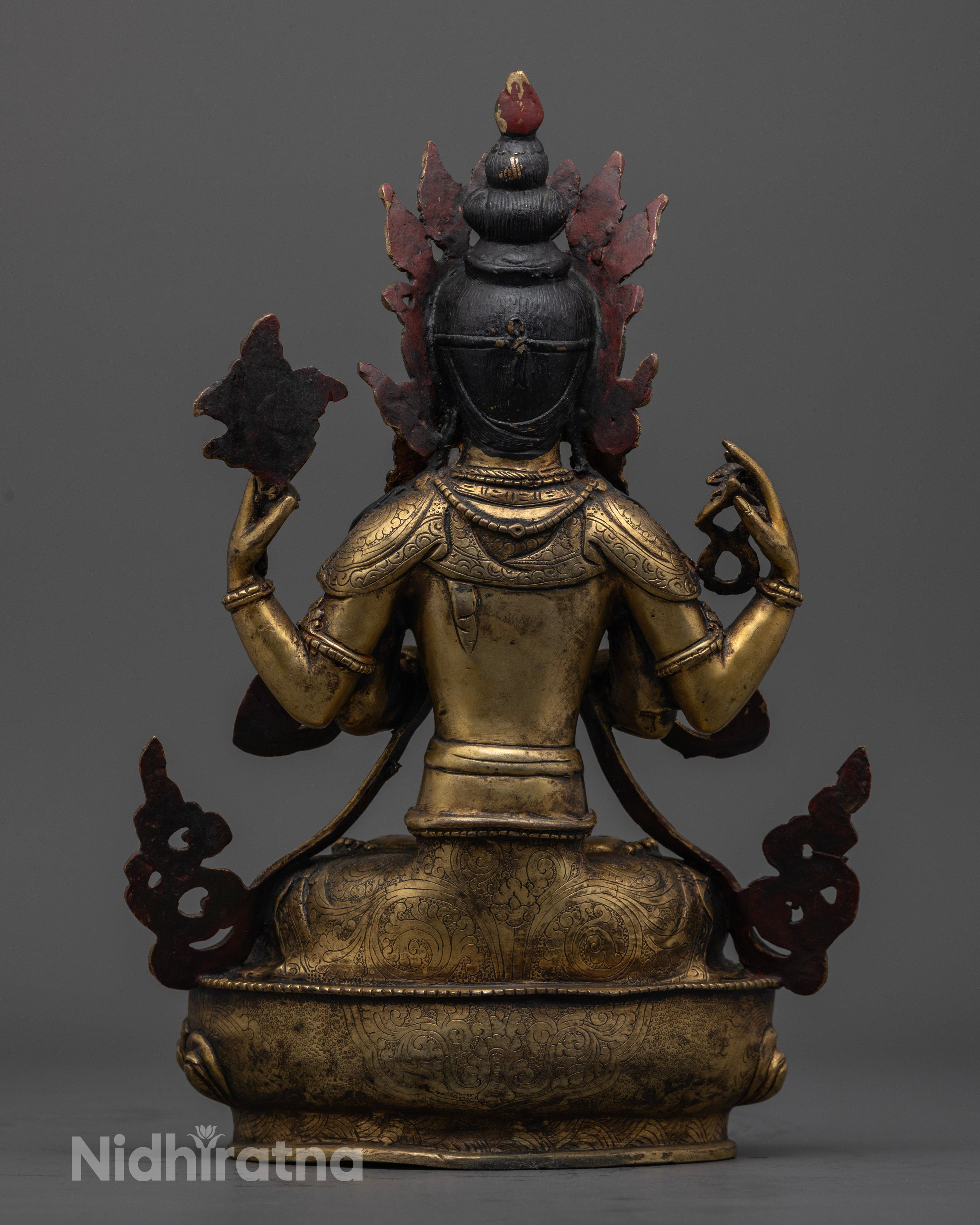 Antique Chenrezig Sculpture: Icon of Infinite Compassion and Wisdom