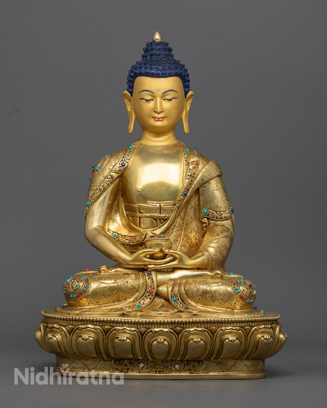 Traditional Amitabha Buddha Statue with Lotus Throne