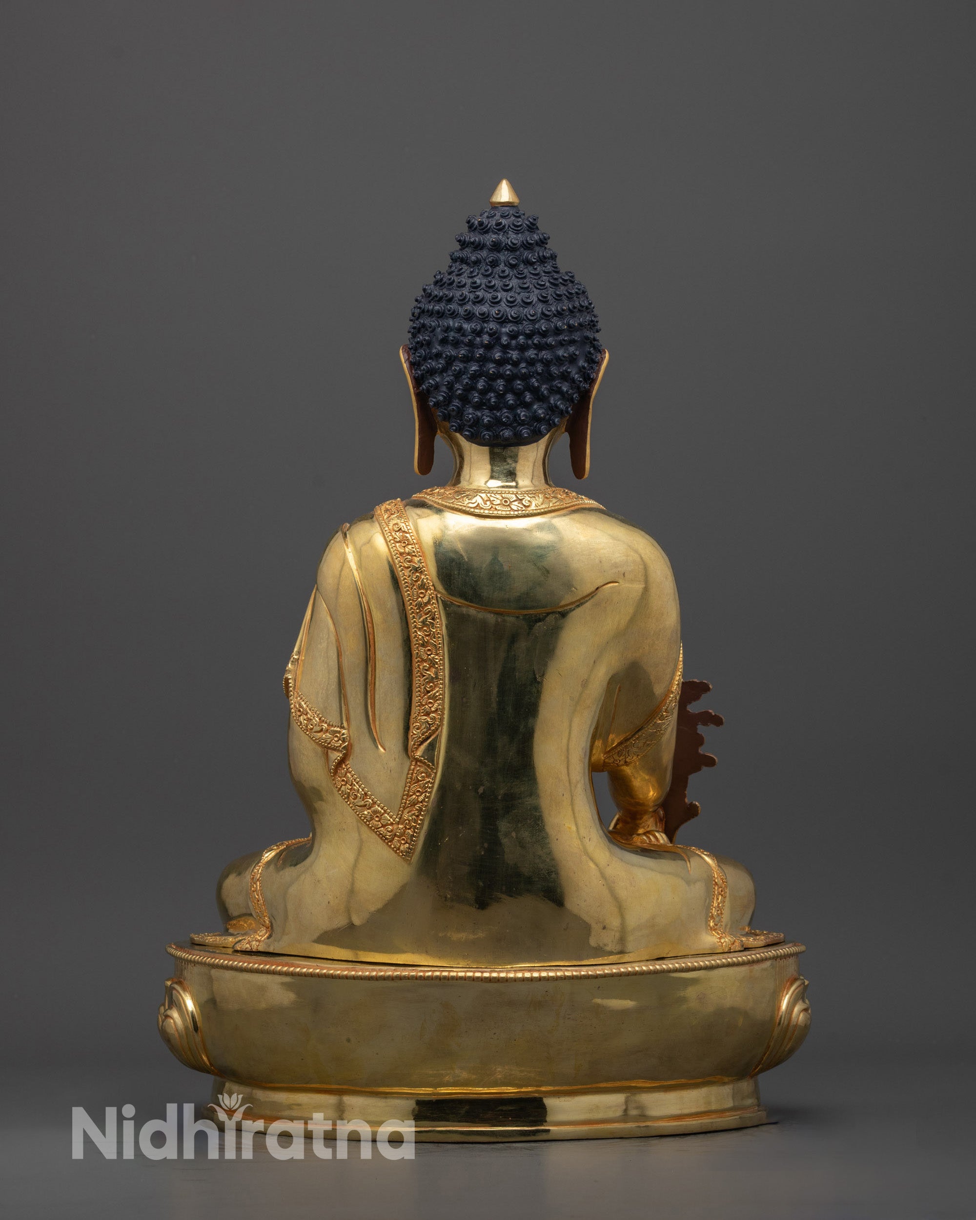 Traditional Nepalese Medicine Buddha Statue with vibrant 24k gold plating