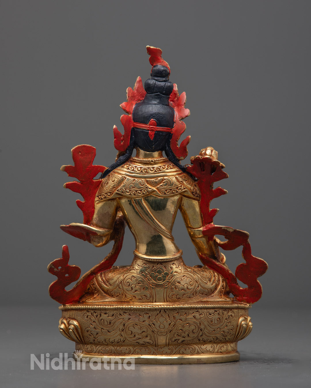 Traditional Nepalese White Tara Deity Statue on Lotus Pedestal for Meditation Altar