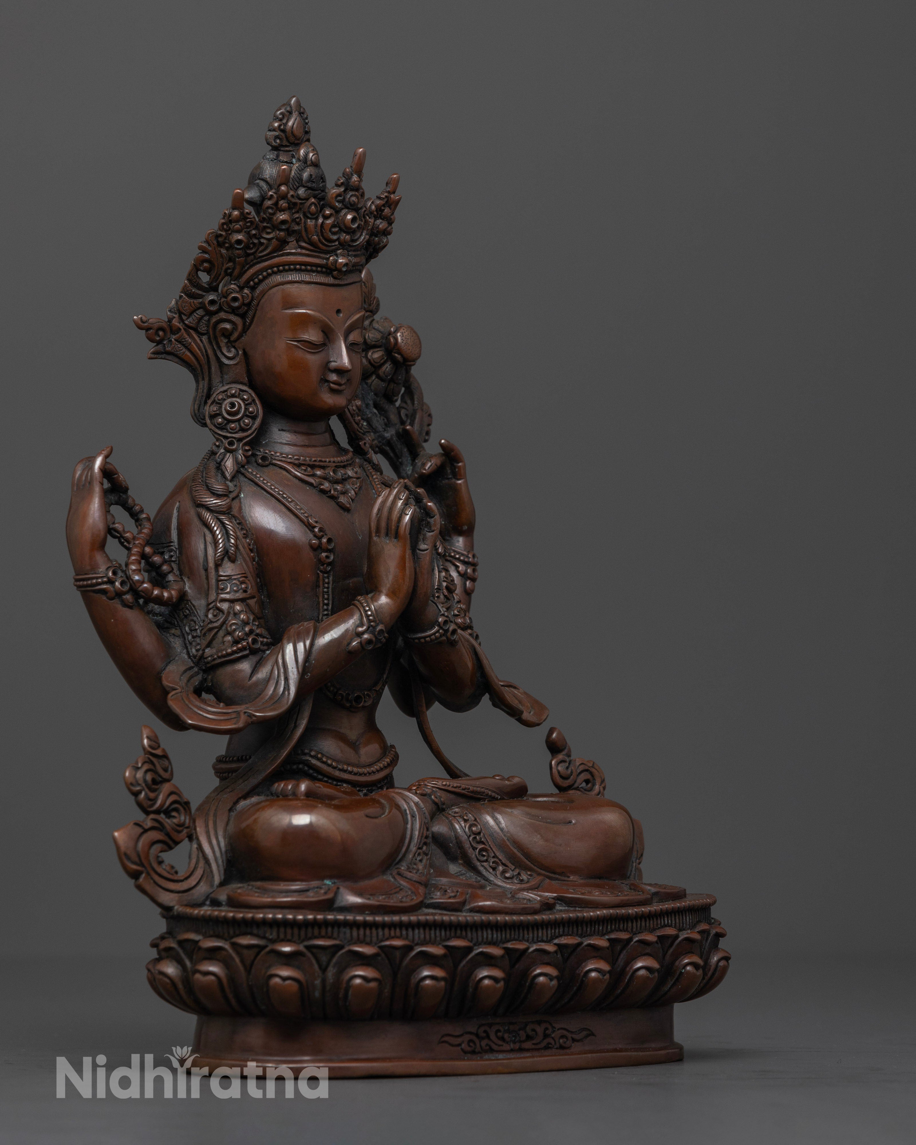 Traditional Oxidized Chenrezig Statue – Sacred Avalokiteshvara Sculpture