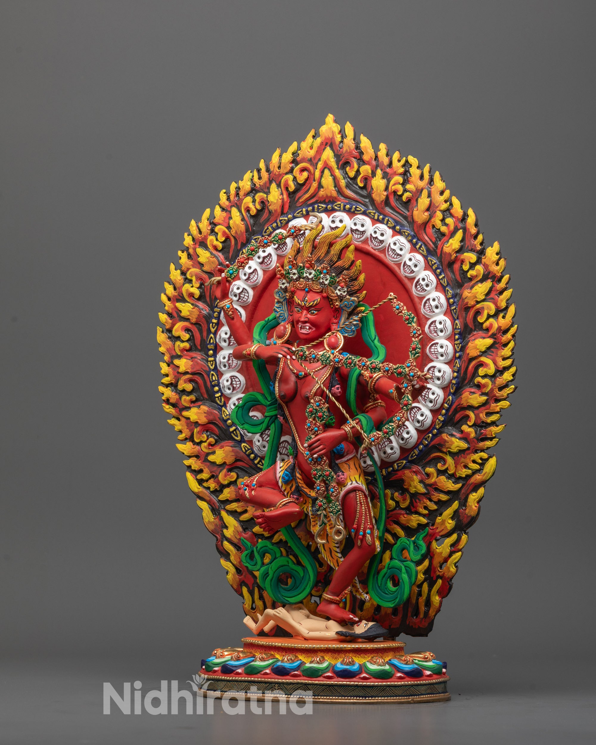 Traditional Tibetan Kurukulla Statue holding flower bow and arrow in dynamic dance posture