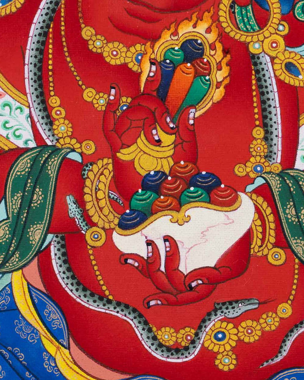 Traditional Tibetan Red Dzambhala canvas print blessed for abundance and prosperity