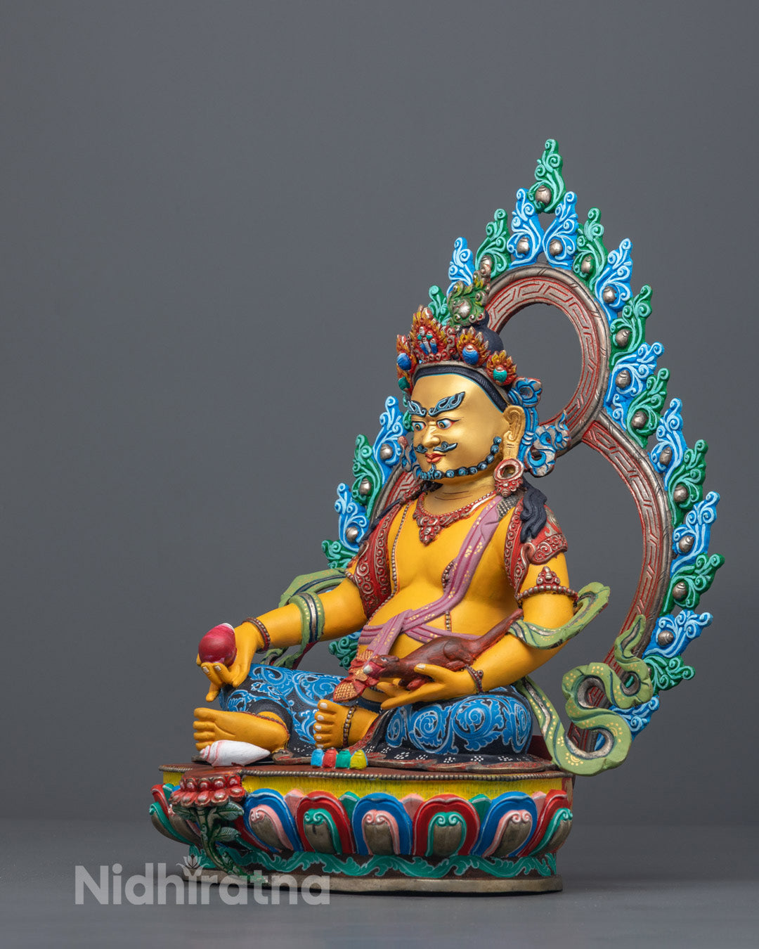 Traditional lost wax method Dzambhala sculpture inviting blessings for material wealth, generosity, and spiritual protection