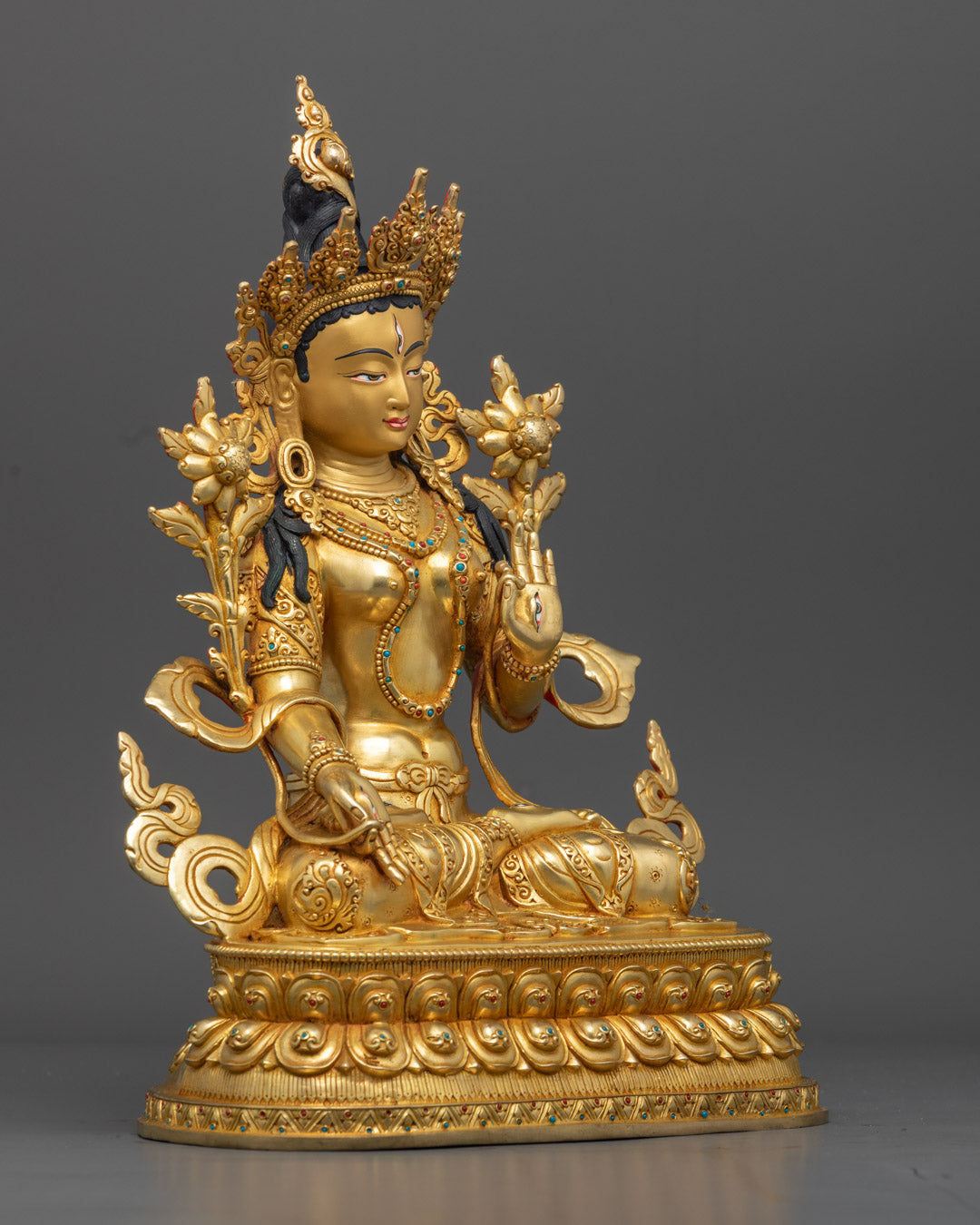 Traditionally Hand-Carved Buddhist White Tara Statue