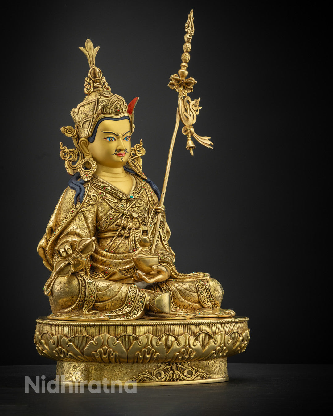 Traditionally Hand-Carved Sacred Guru Rinpoche Statue from Nepal