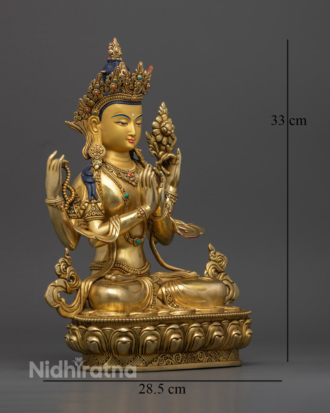 Traditionally Hand-Carved Tibetan Chenrezig (Avalokiteshvara) Statue