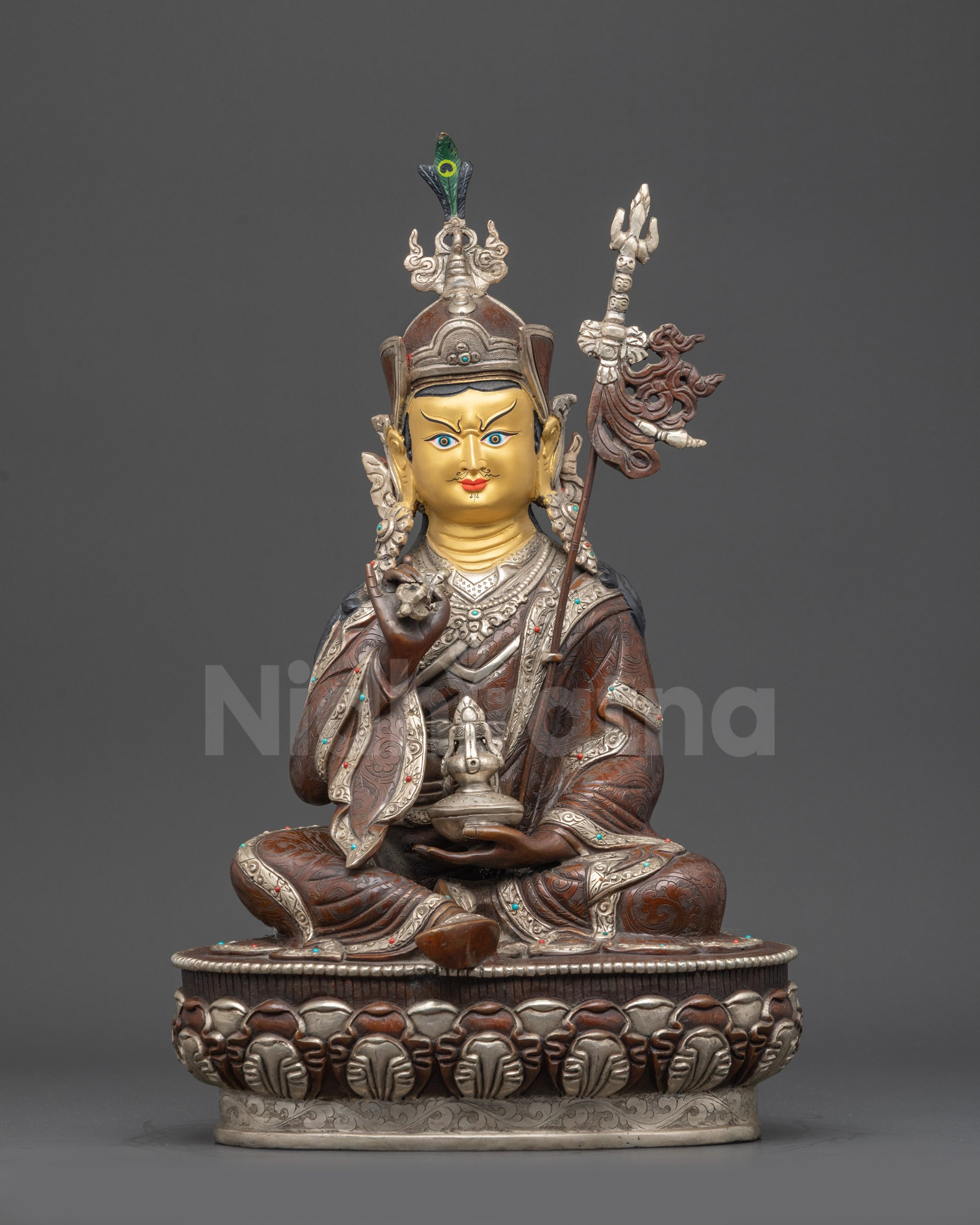 Tsokye Dorje Statue Nepalese Newari handcrafted 24K gold face lotus seated front view