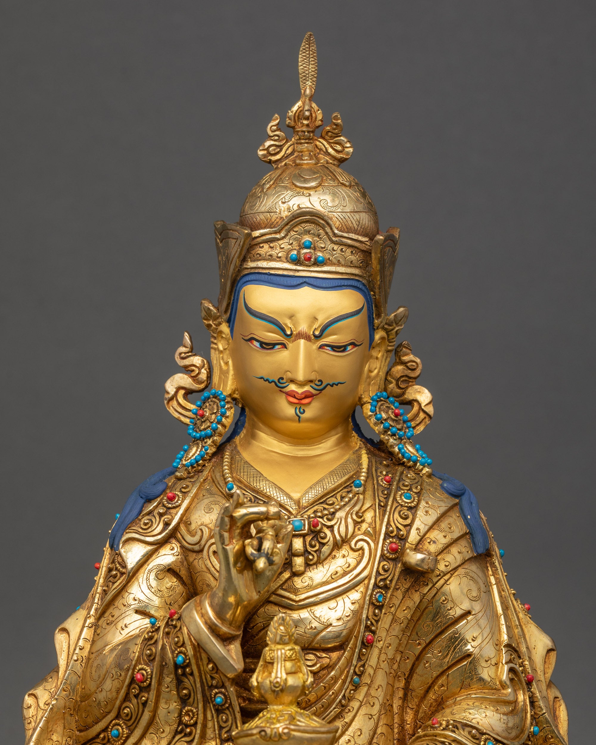 Tsokye Dorje Statue close up detailed robes vajra and khatvanga staff