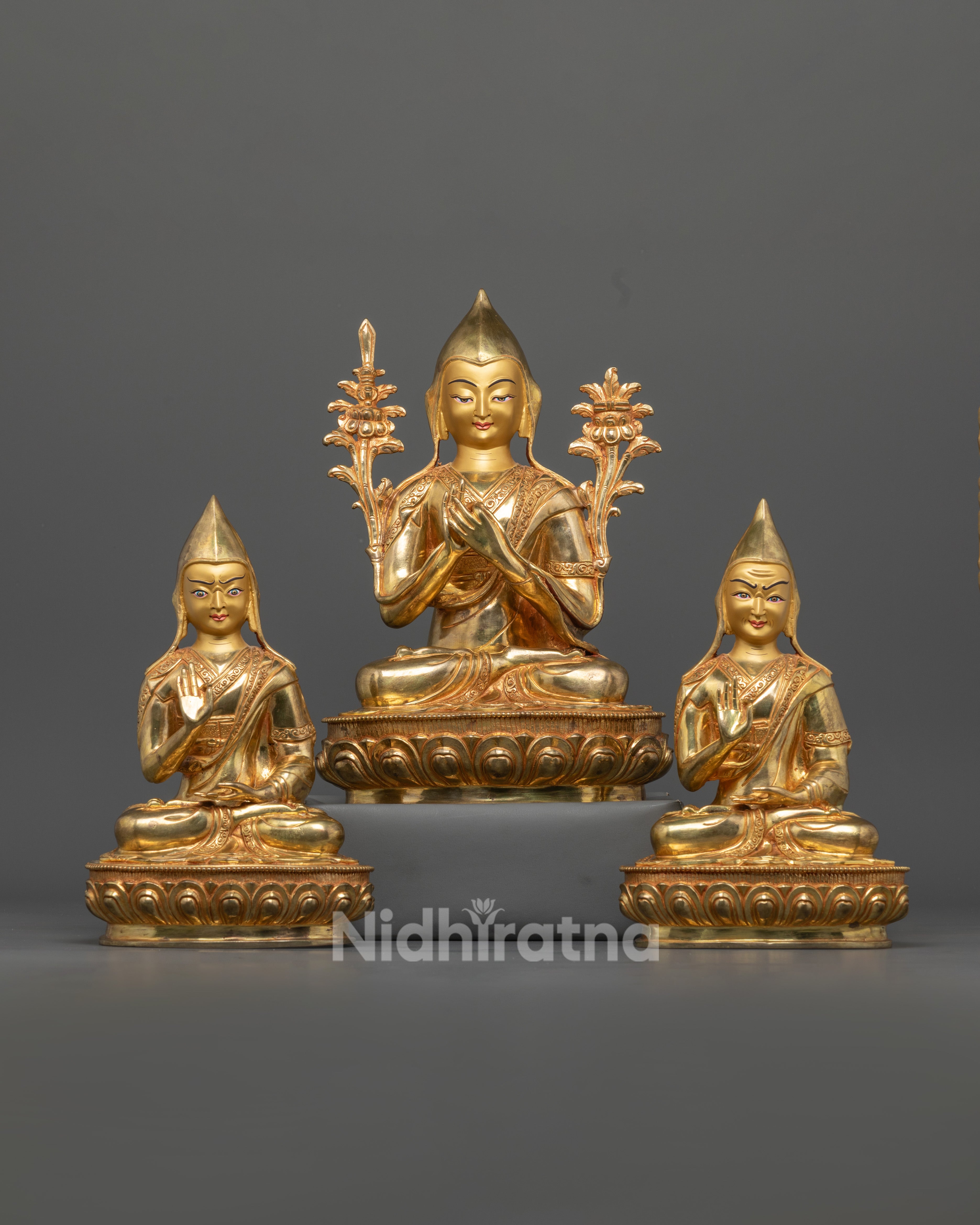 Guru Tsongkhapa with Disciples Statues
