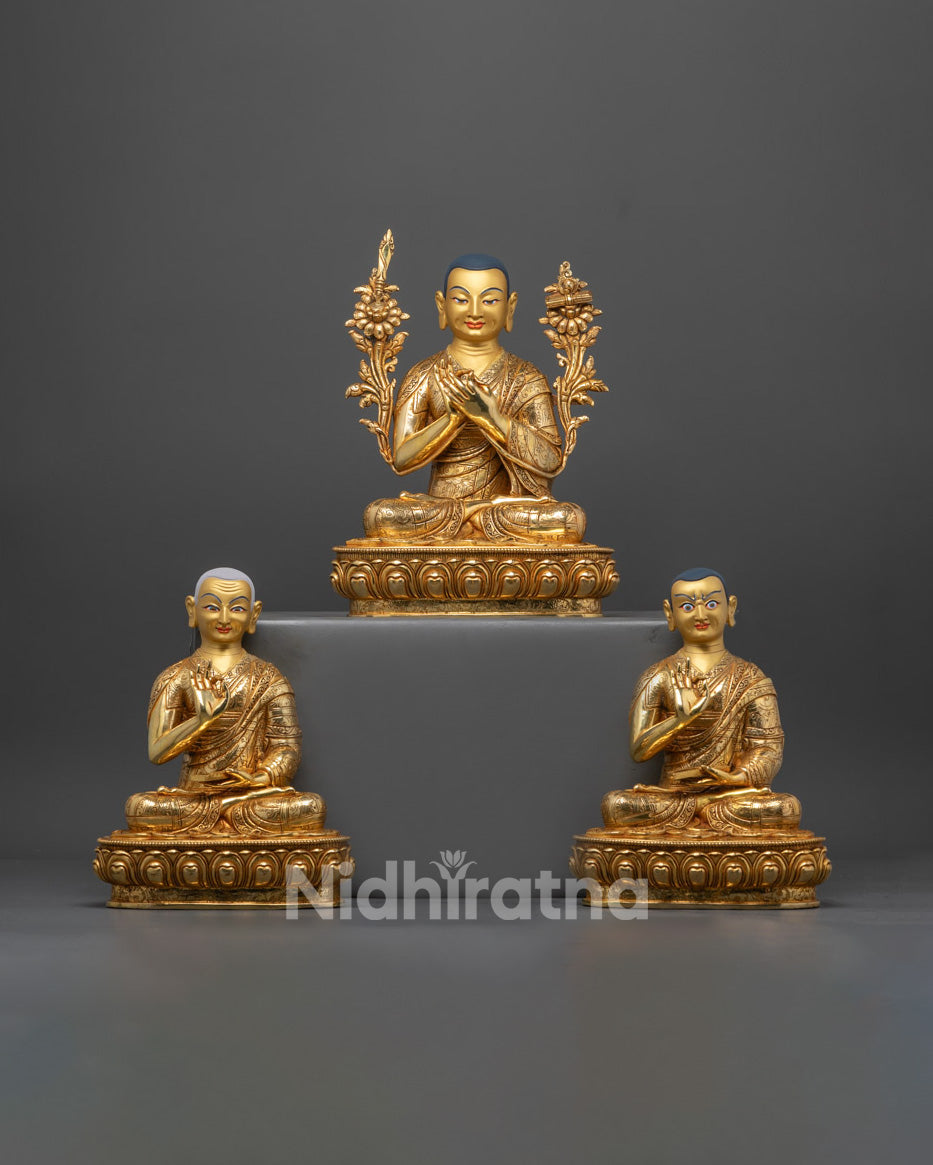 Tsongkhapa Set Statue | Hand-Carved Buddhist Sculpture