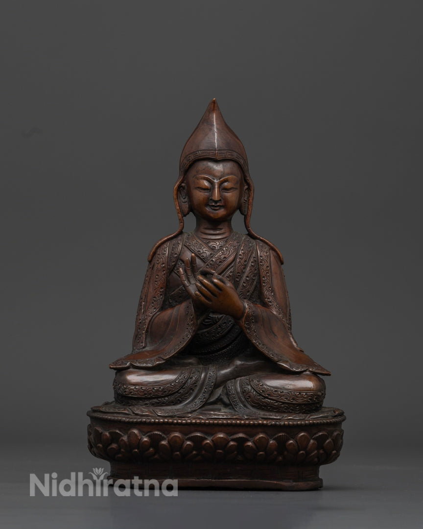 Traditionally Oxidized Tibetan Buddhist Monk Je Tsongkhapa Statue
