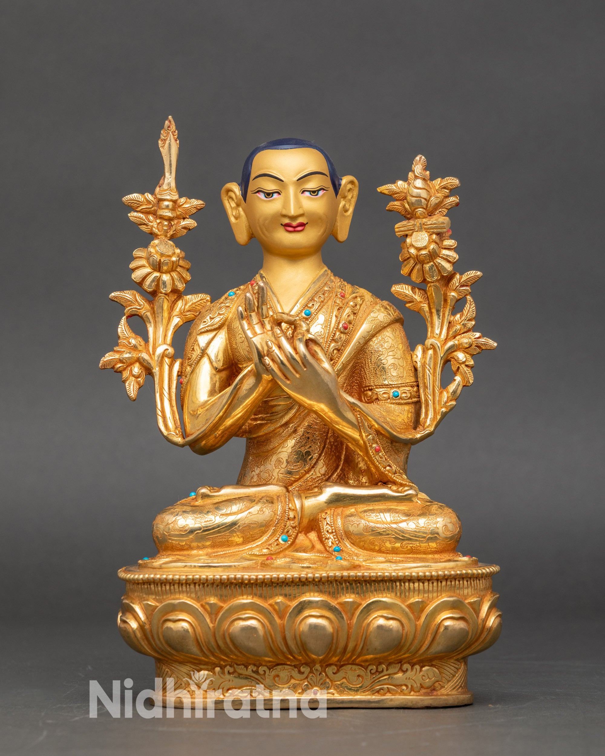 Tsongkhapa Worship Set with ritual offerings and sacred implements, Nepalese craftsmanship